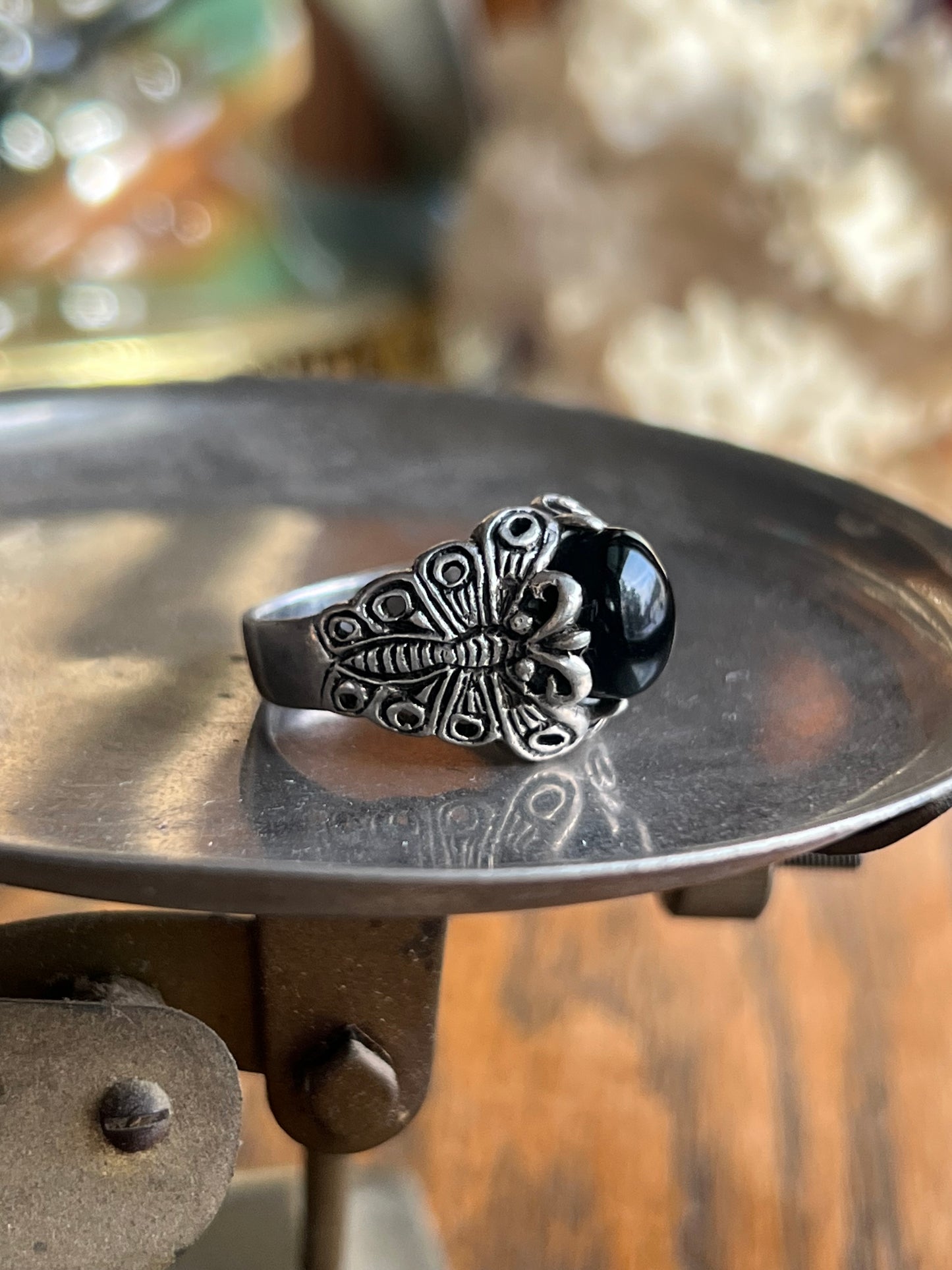 Signed “NF” Black Onyx & Sterling Silver Ring