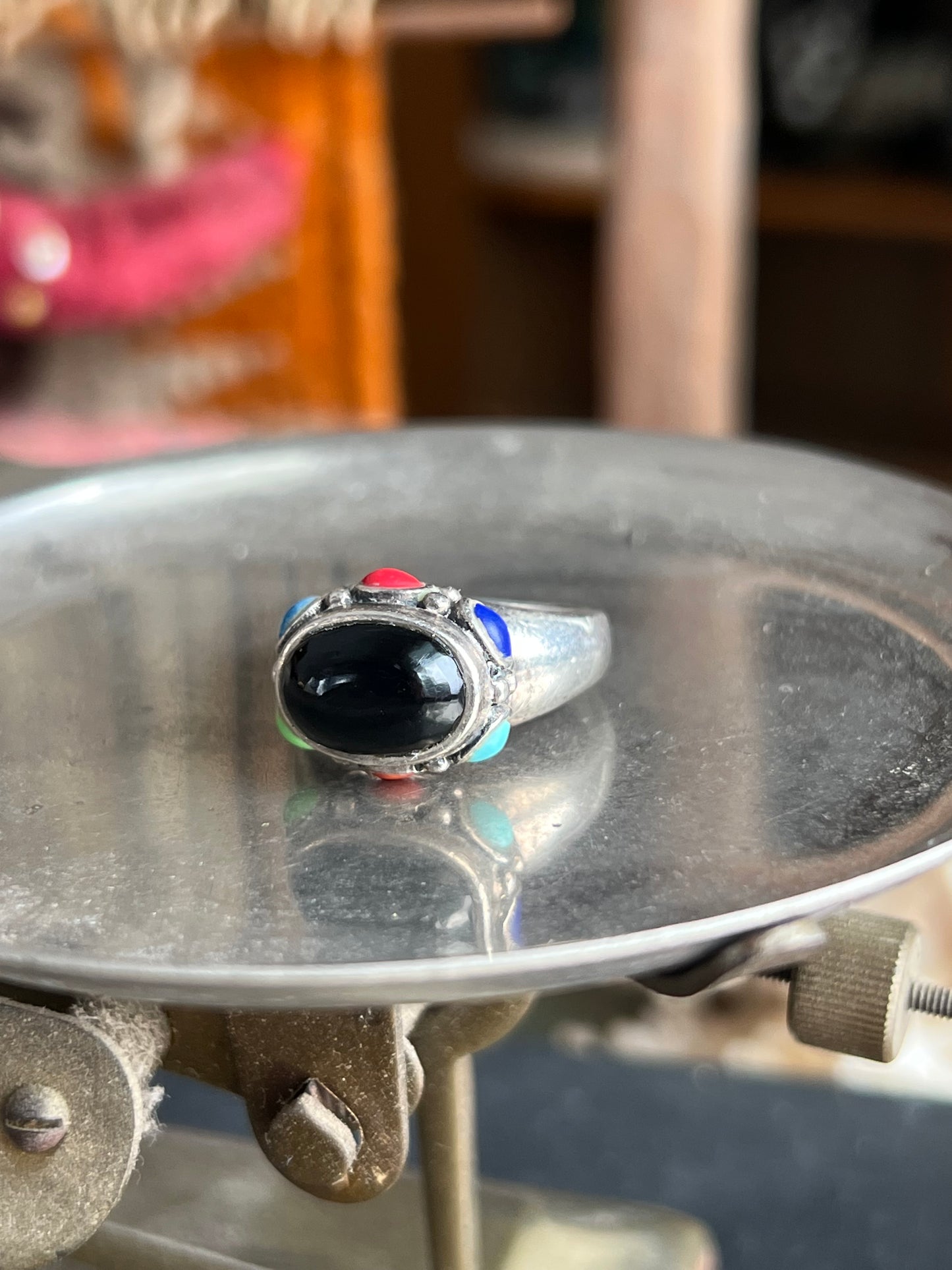 Black Onyx Stone with Multi Color Stone Frame