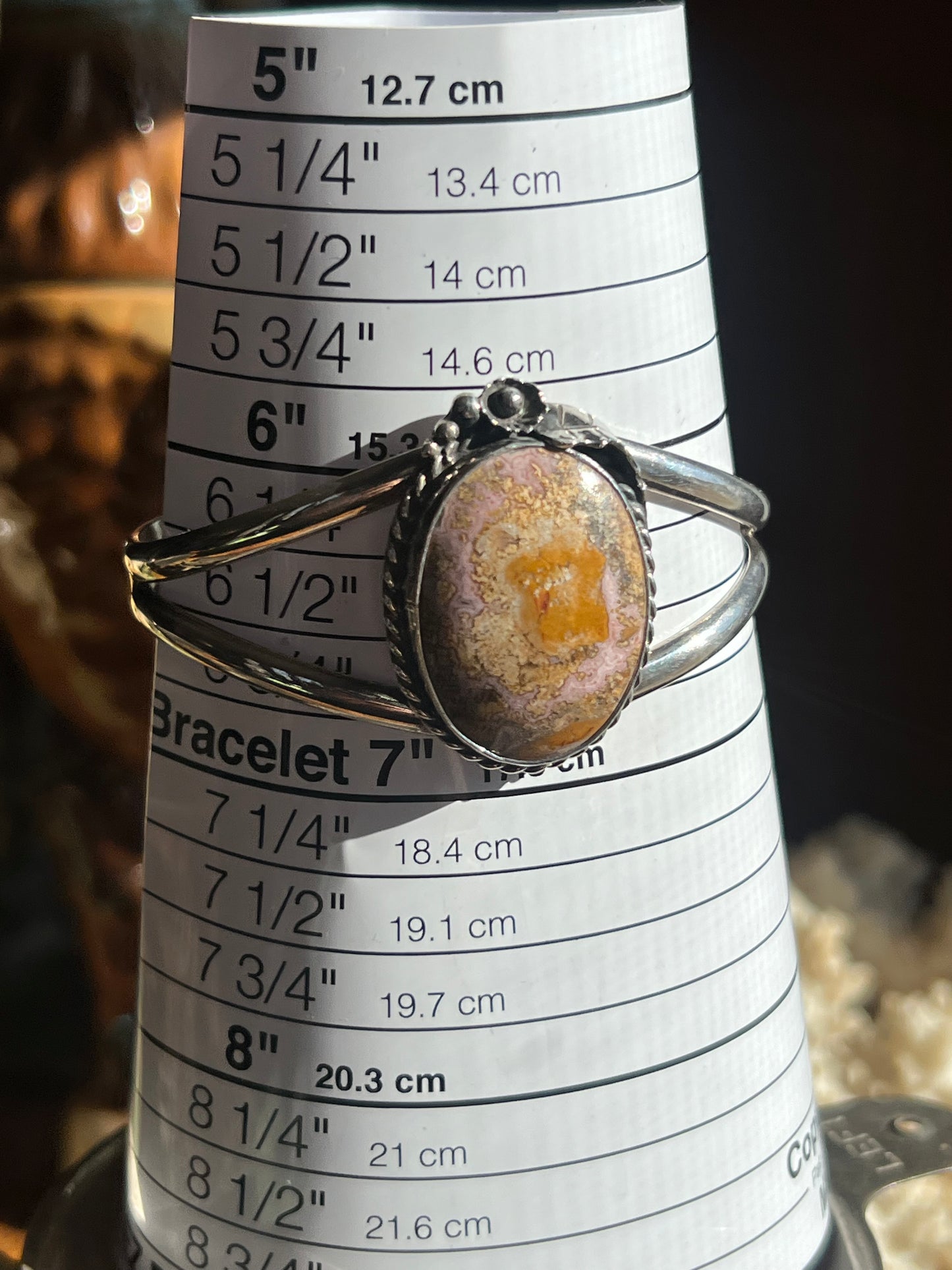Vintage Pink/Yellow Crazy Lace Agate Stone Cuff