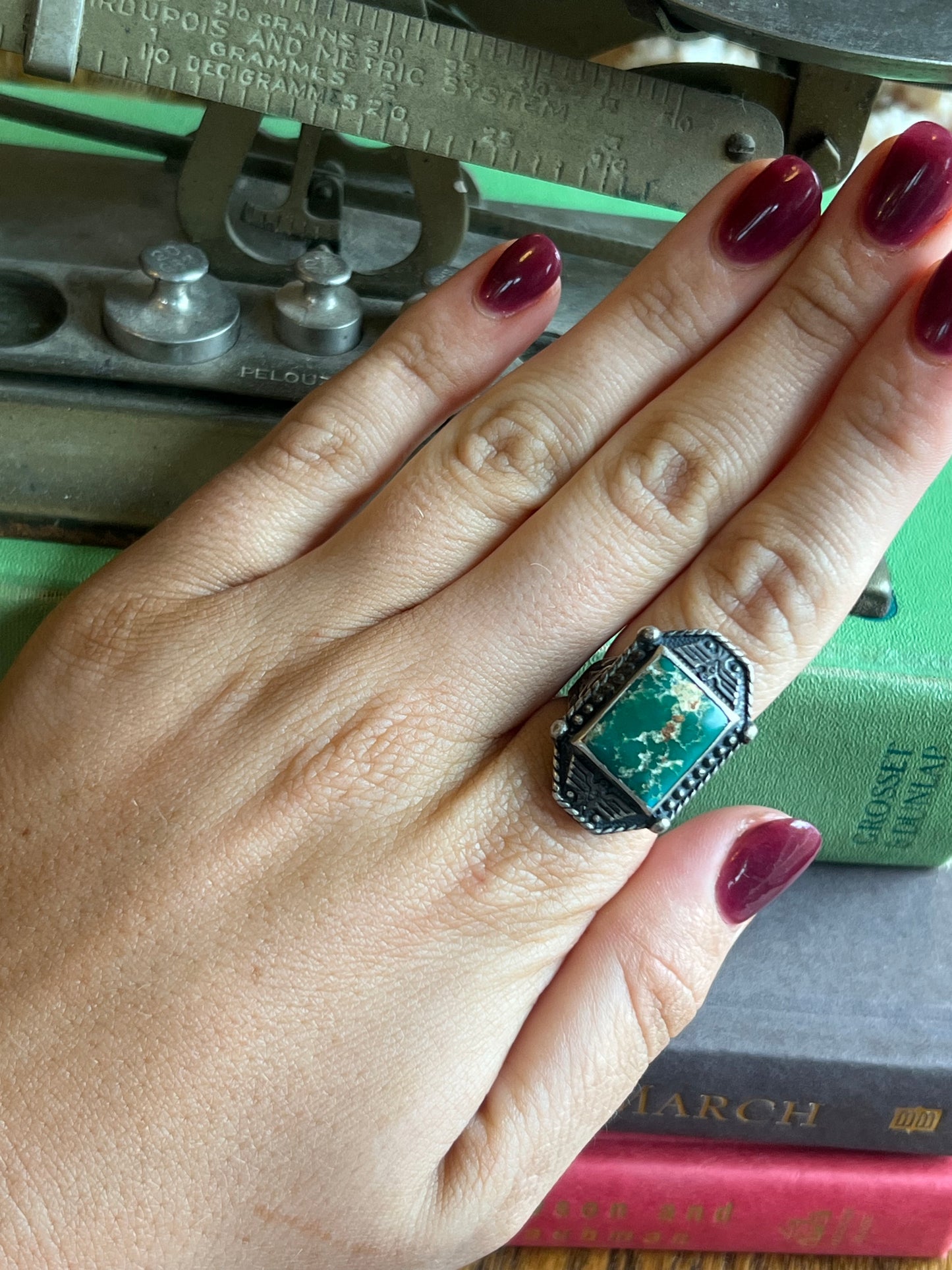 Old Pawn Distressed Emerald Stone Ring