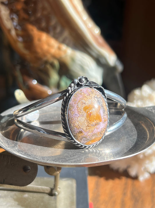 Vintage Pink/Yellow Crazy Lace Agate Stone Cuff