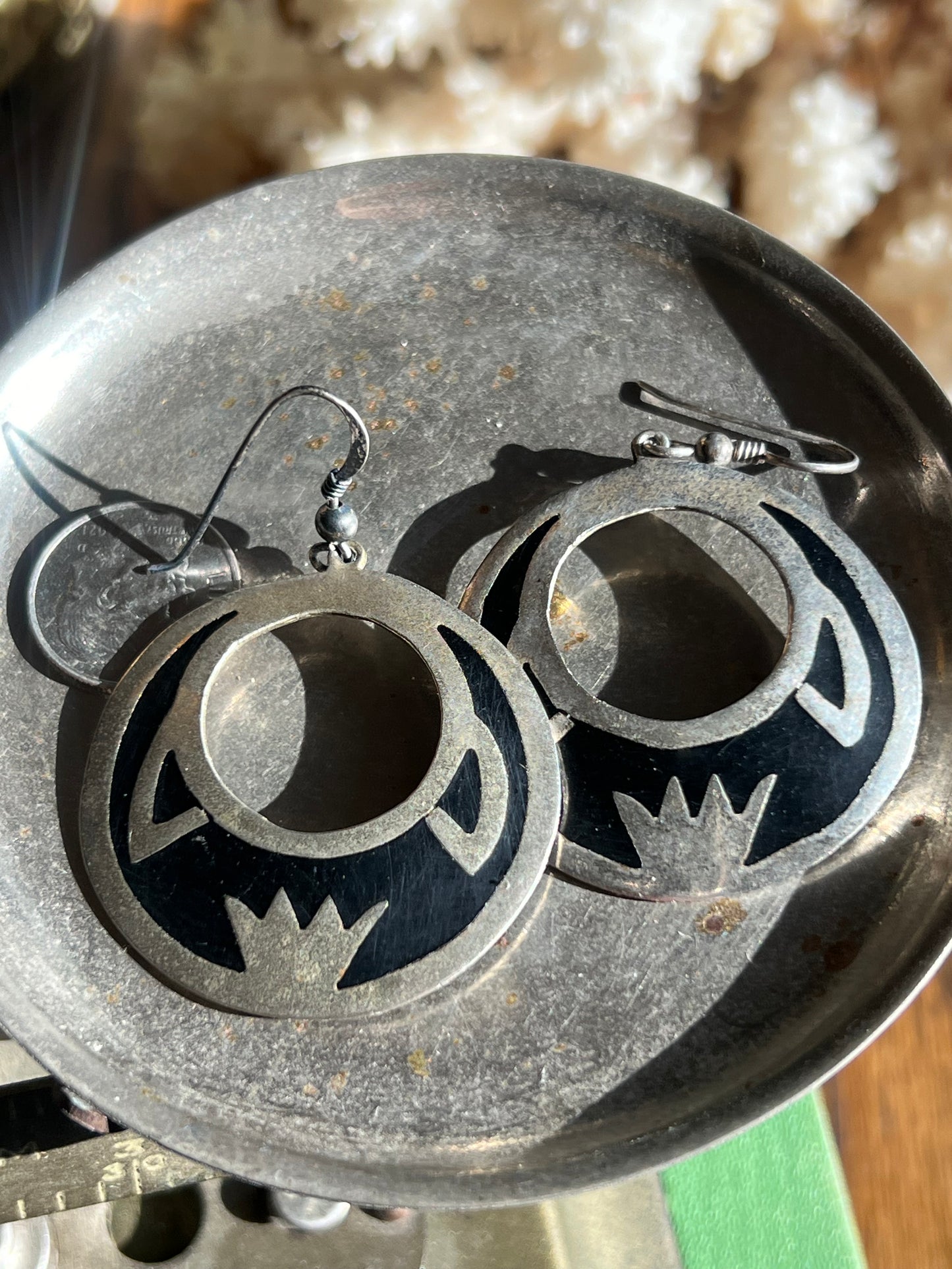 Sterling Silver & Black Inlaid Drop Earrings