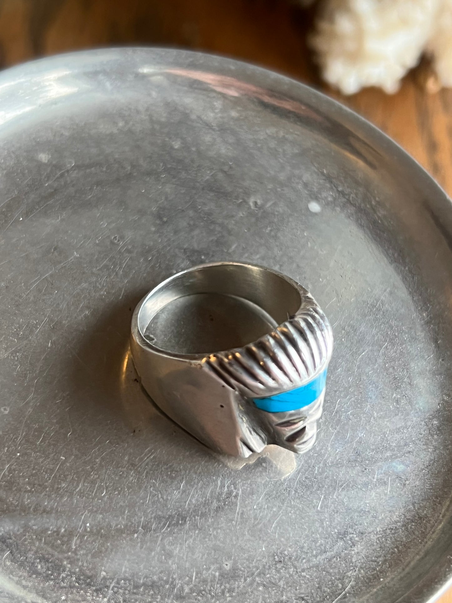 Sterling Silver Crushed Turquoise Face Ring