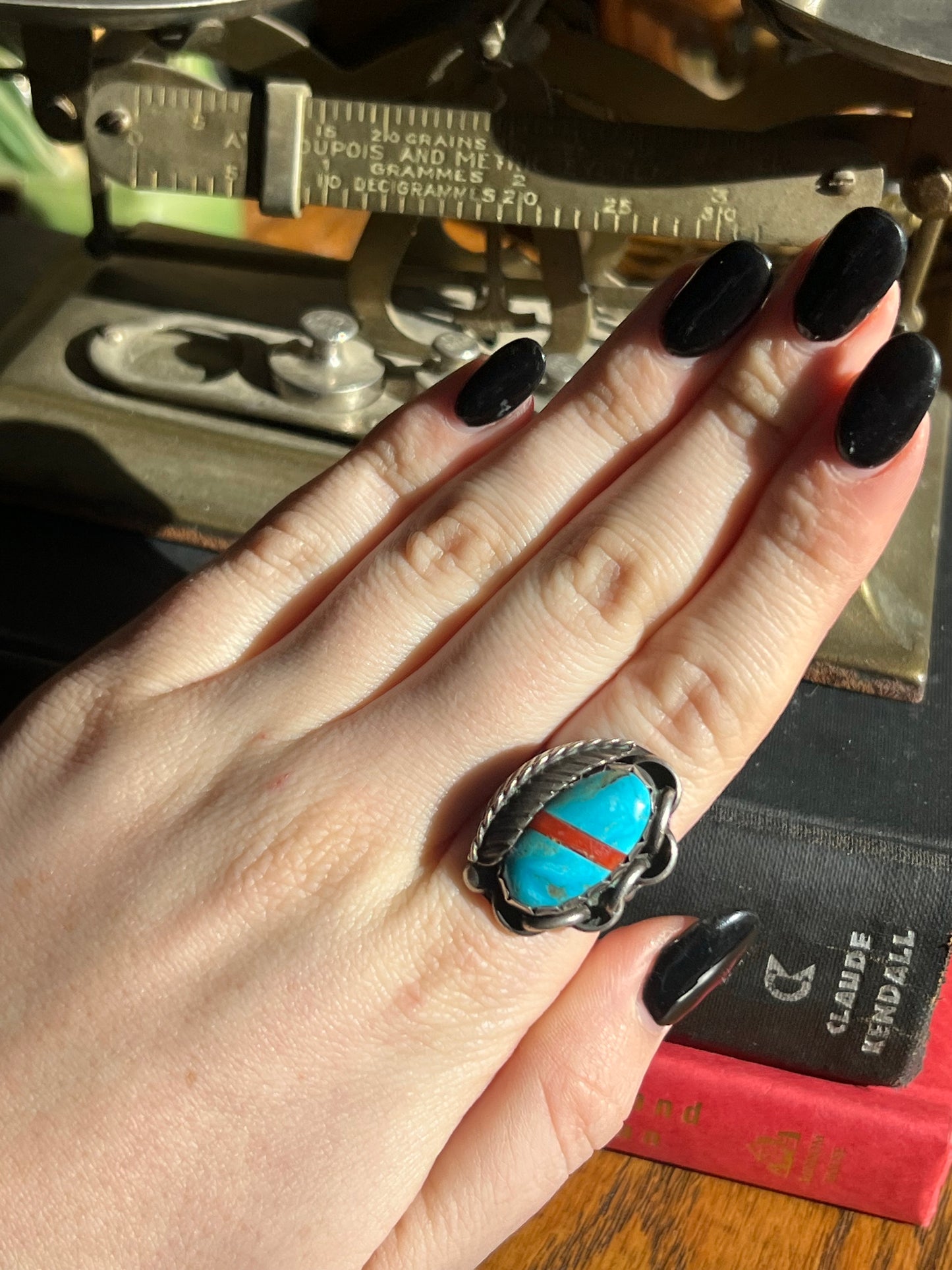 Pawn Turquoise with Coral Ring