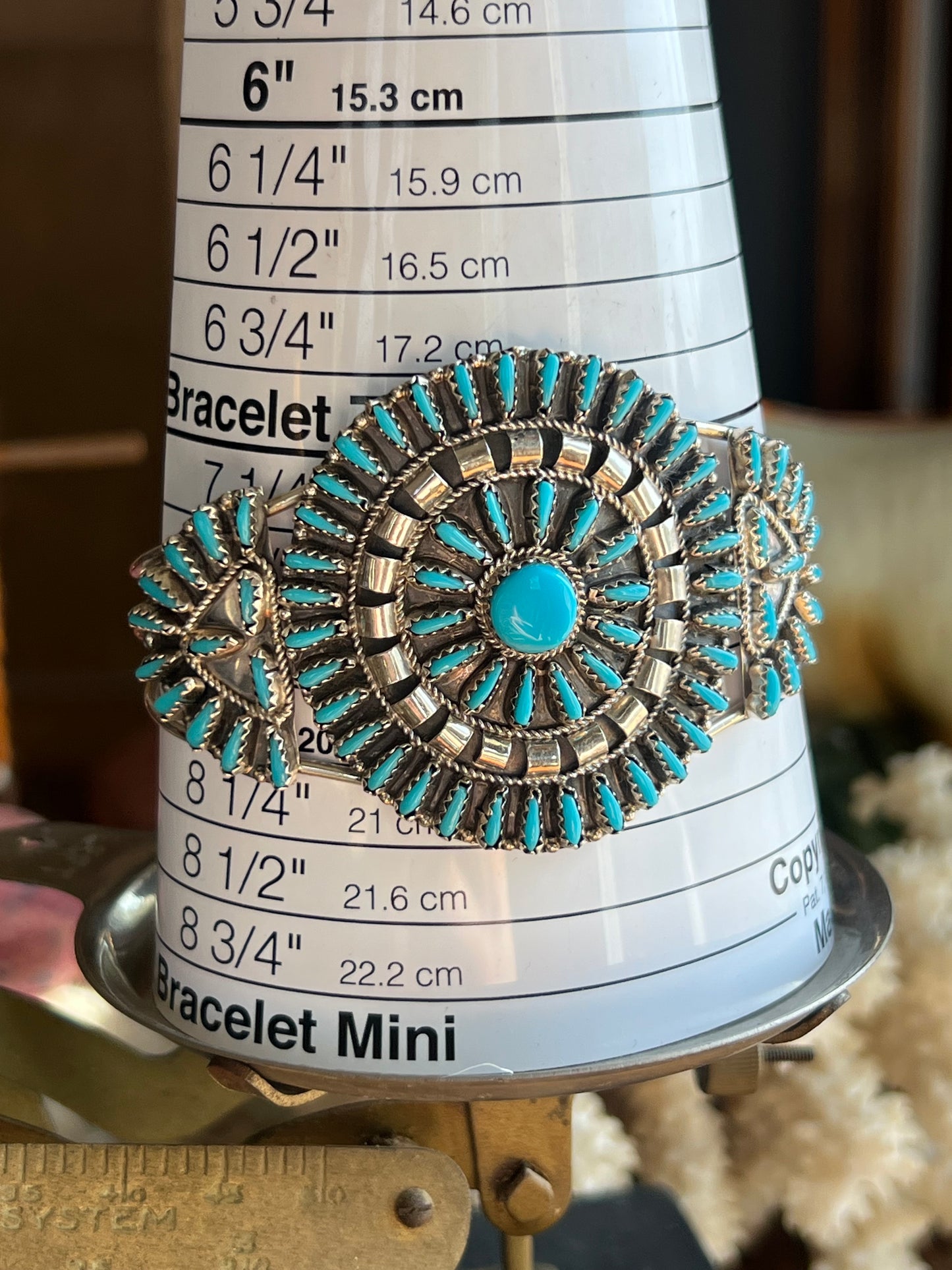 “VJB” Sterling Silver Turquoise Petit Point Zuni Cuff