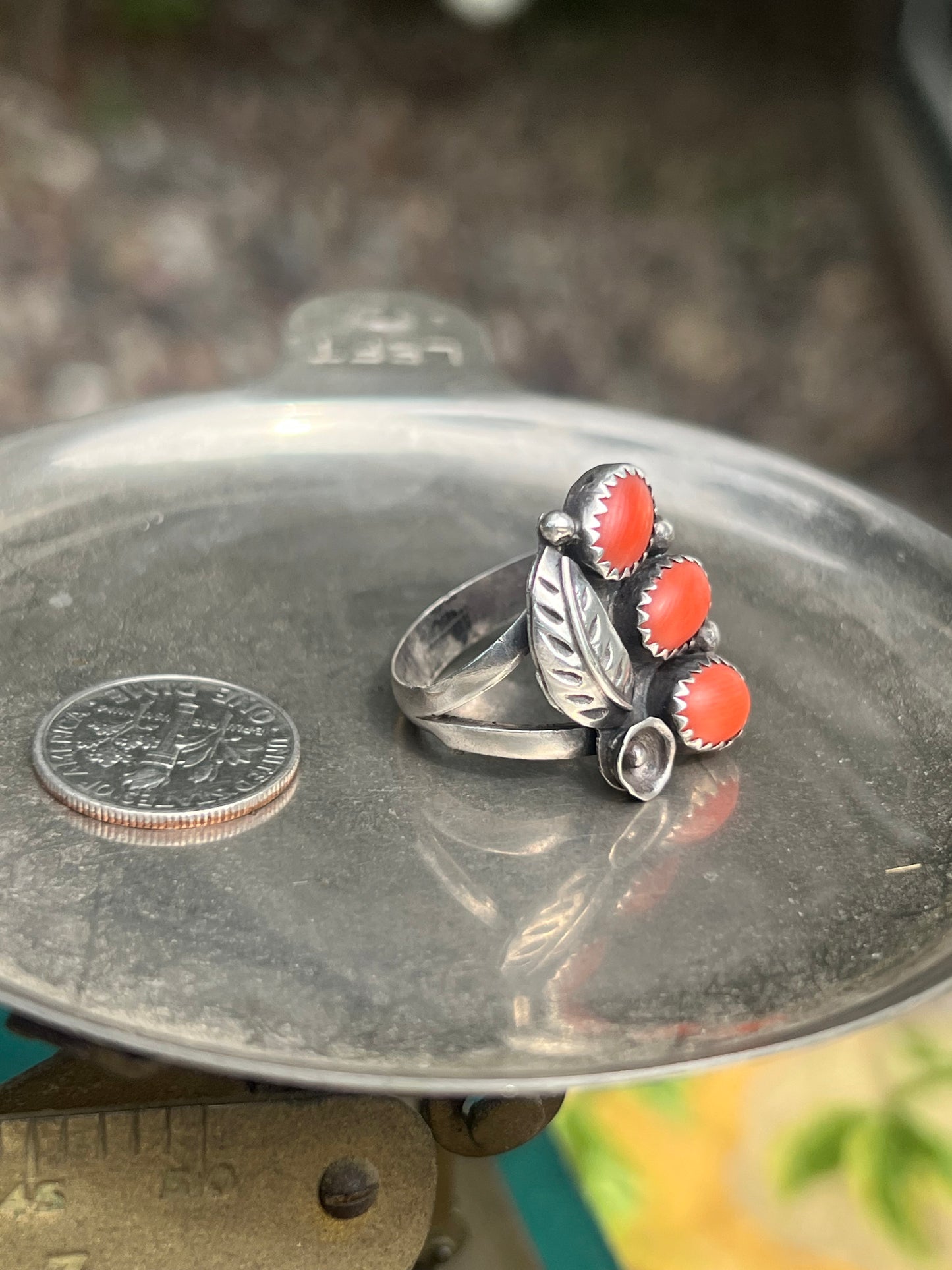 Orange Coral 3-Stone Ring