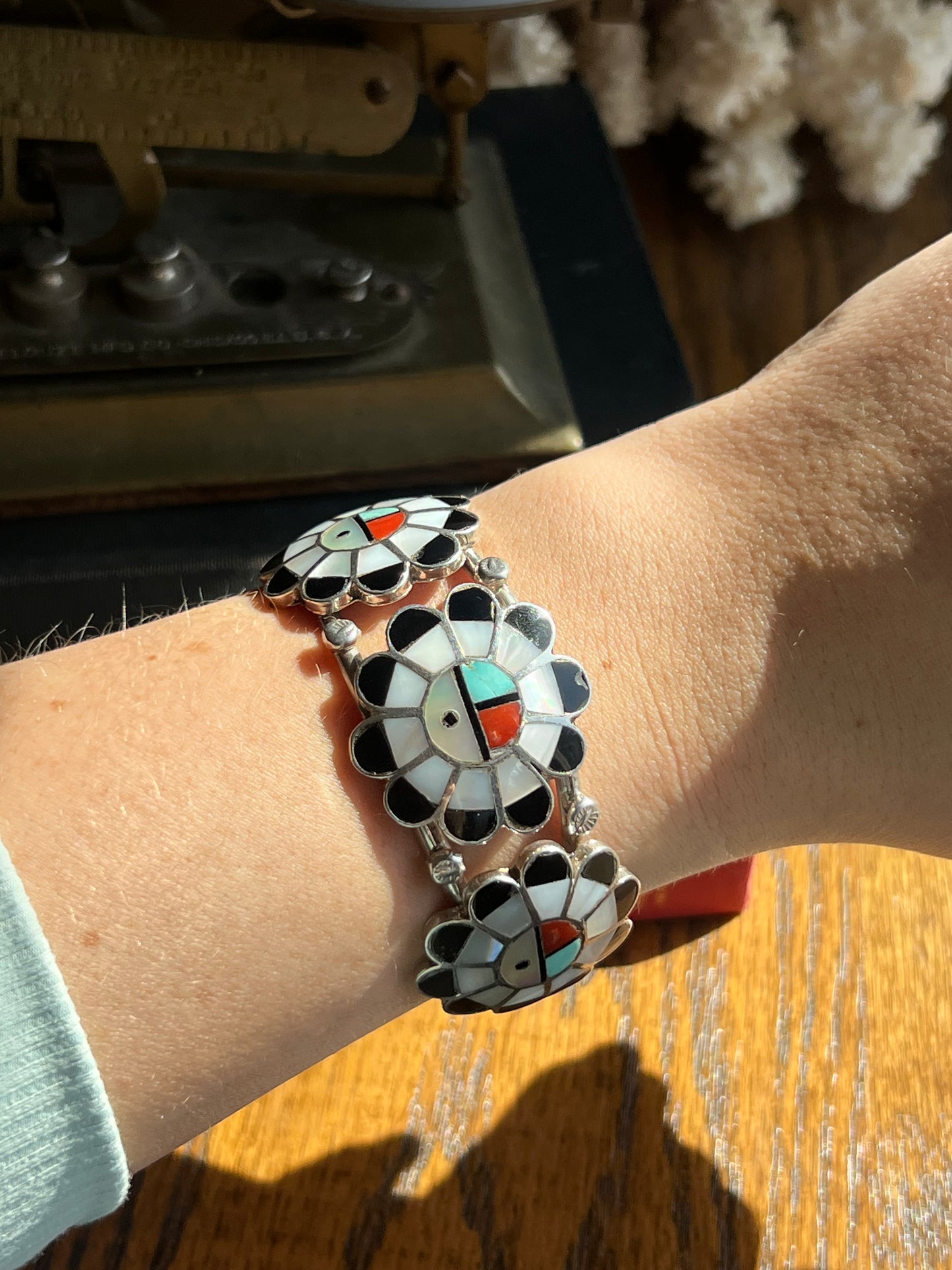 MOP/Onyx/Turquoise/Coral Zuni Inlay Cuff