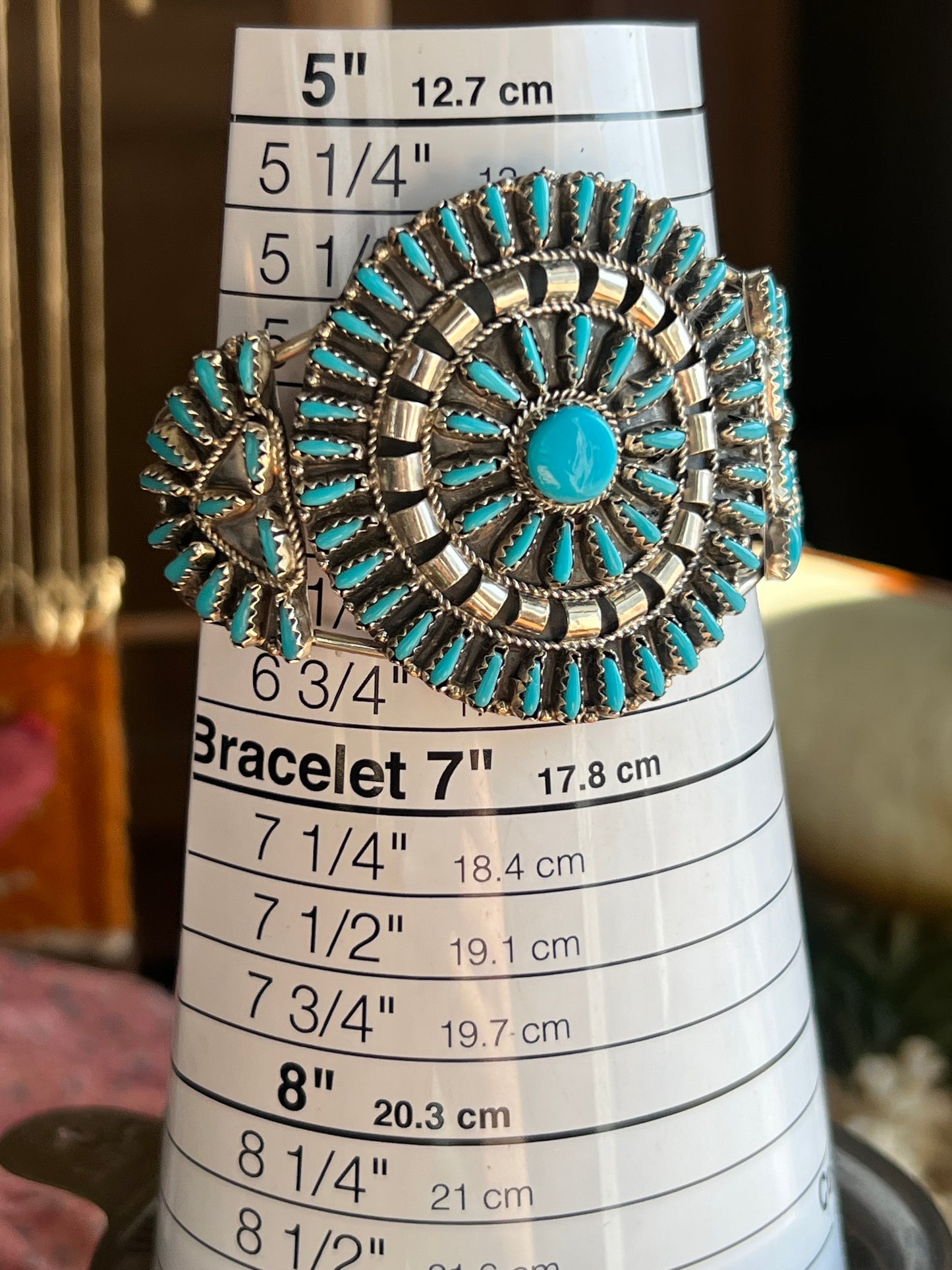 “VJB” Sterling Silver Turquoise Petit Point Zuni Cuff