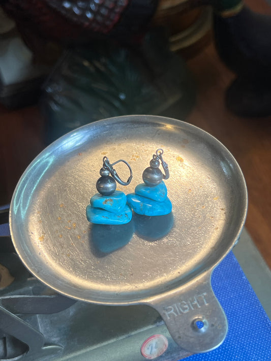 Fox Turquoise & Navajo Pearl Stack Earrings