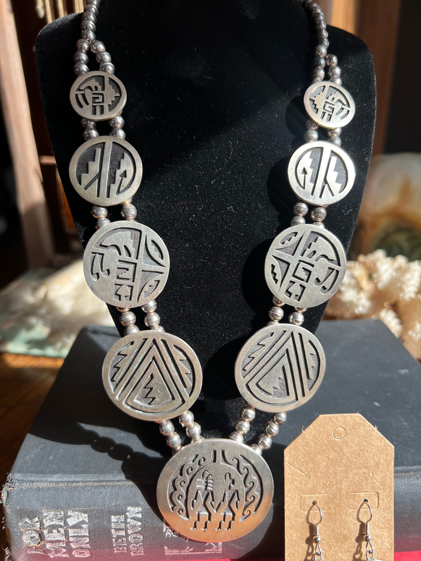 Sterling Silver Overlay Squash Blossom Necklace/Earring Set