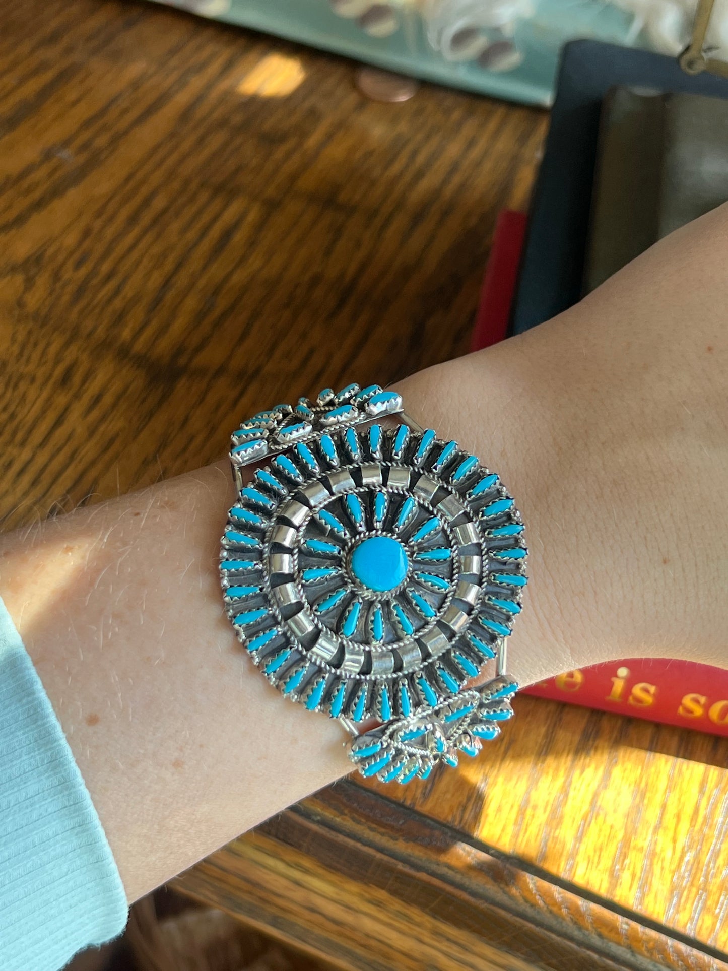“VJB” Sterling Silver Turquoise Petit Point Zuni Cuff
