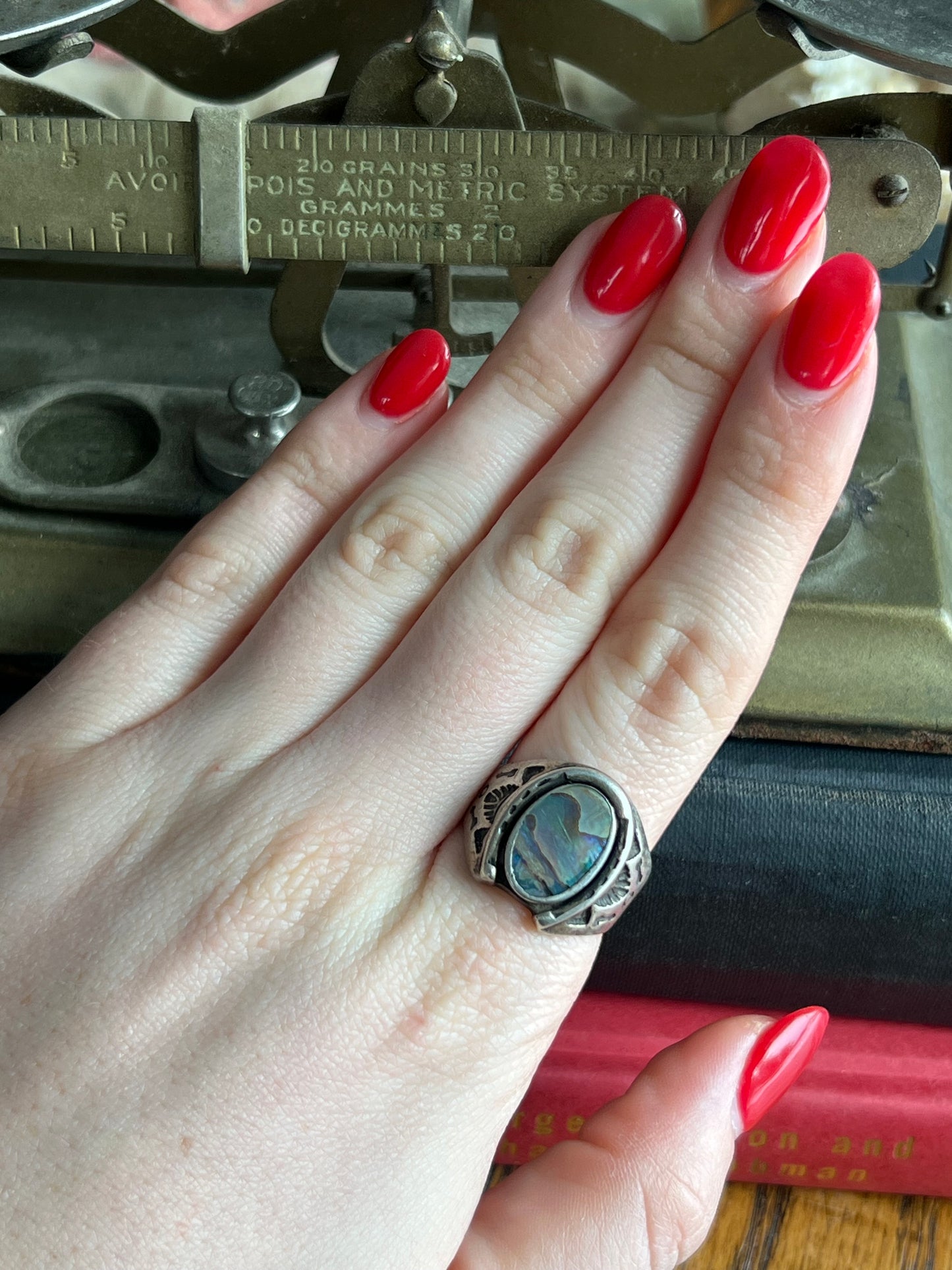 Iridescent Stone with Detailed Band