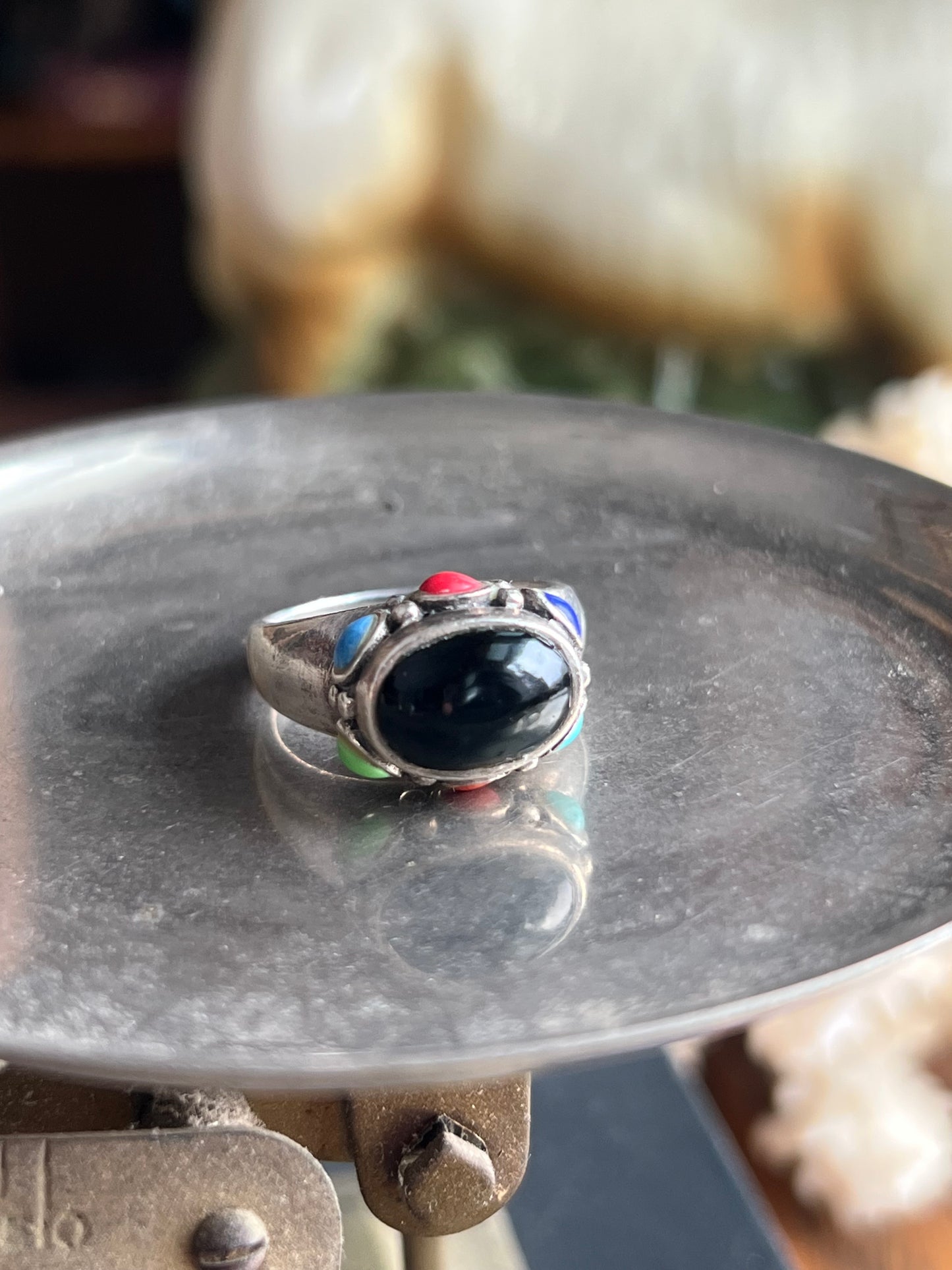 Black Onyx Stone with Multi Color Stone Frame