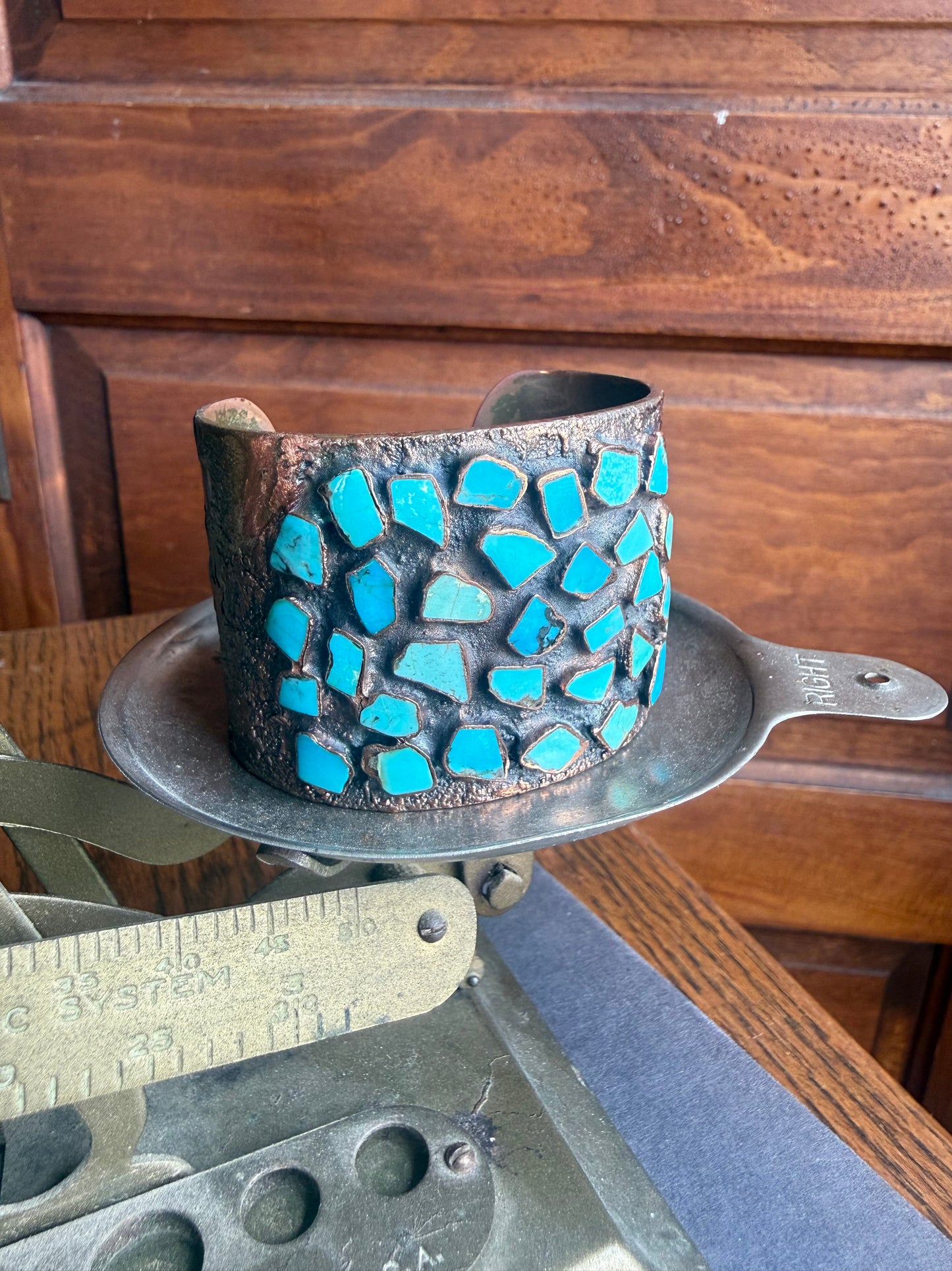 Solid Copper with Turquoise Stones Cuff