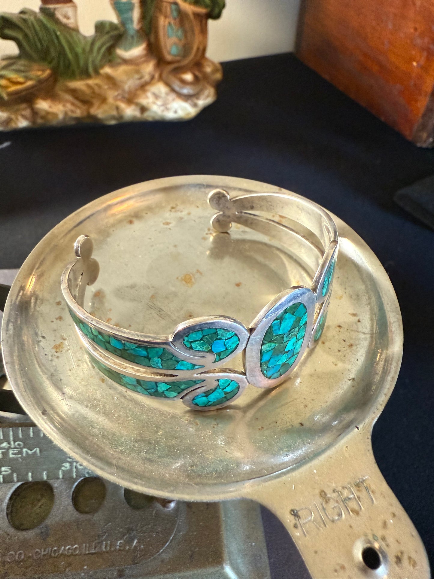 Crushed Green Turquoise Sterling Silver Cuff