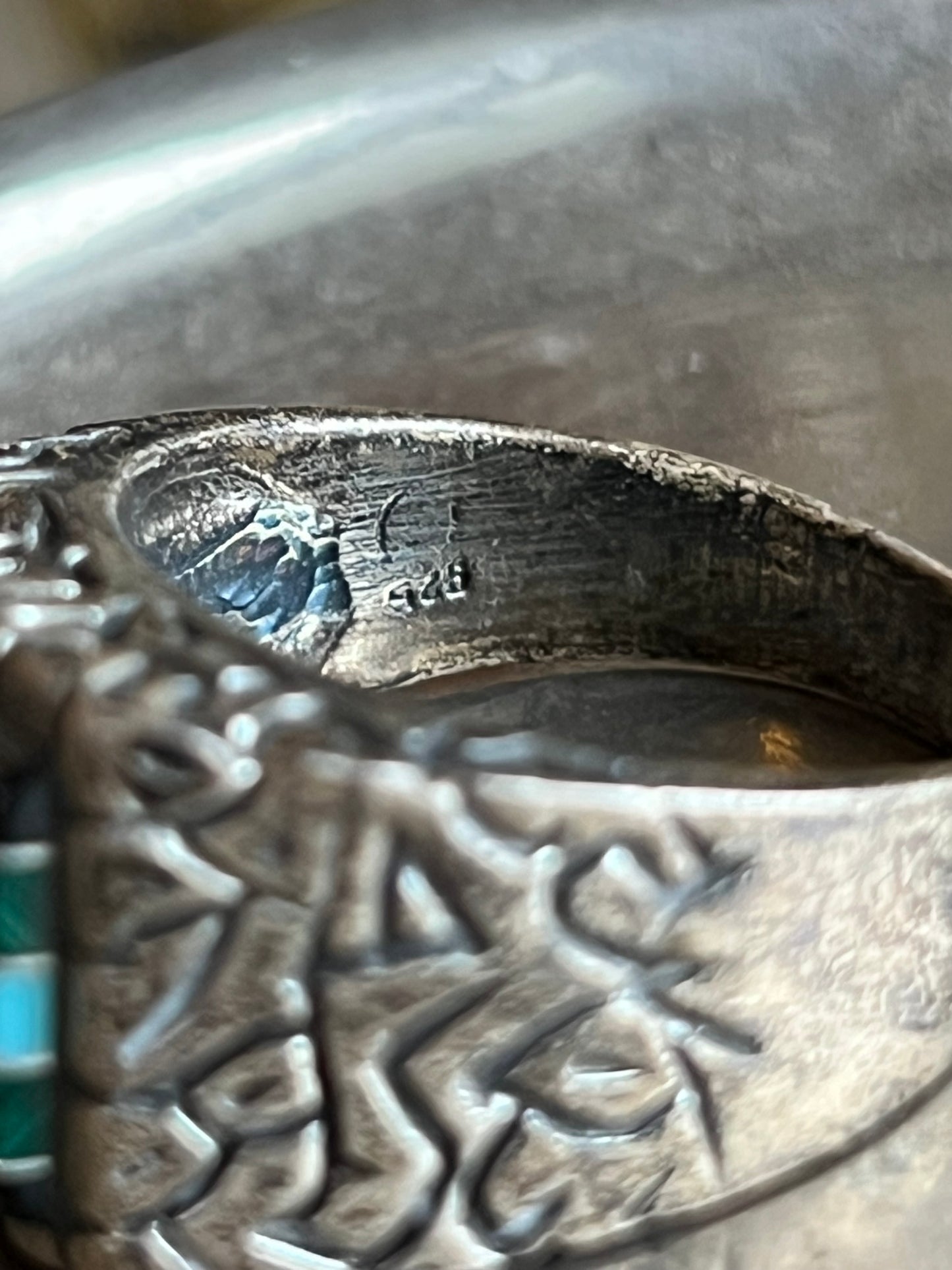 Old Pawn Onyx, Malachite, & Turquoise Sterling Silver Ring