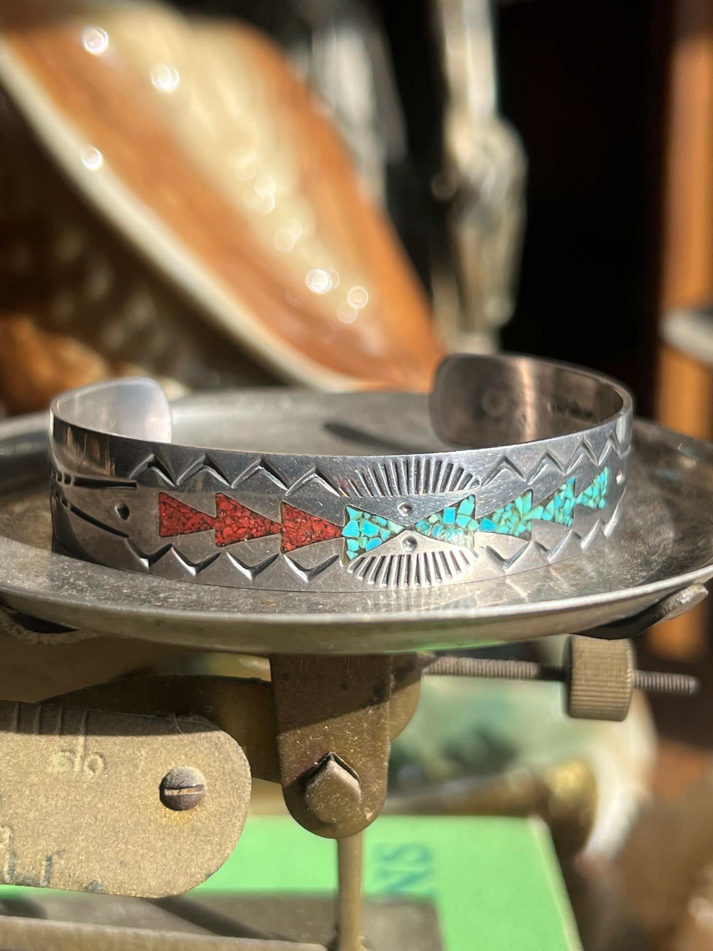 Sterling Silver & Turquoise/Coral Crushed Inlay
