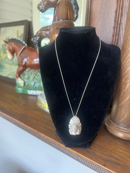 Sterling Silver Indian Chief Pendant on Chain Necklace