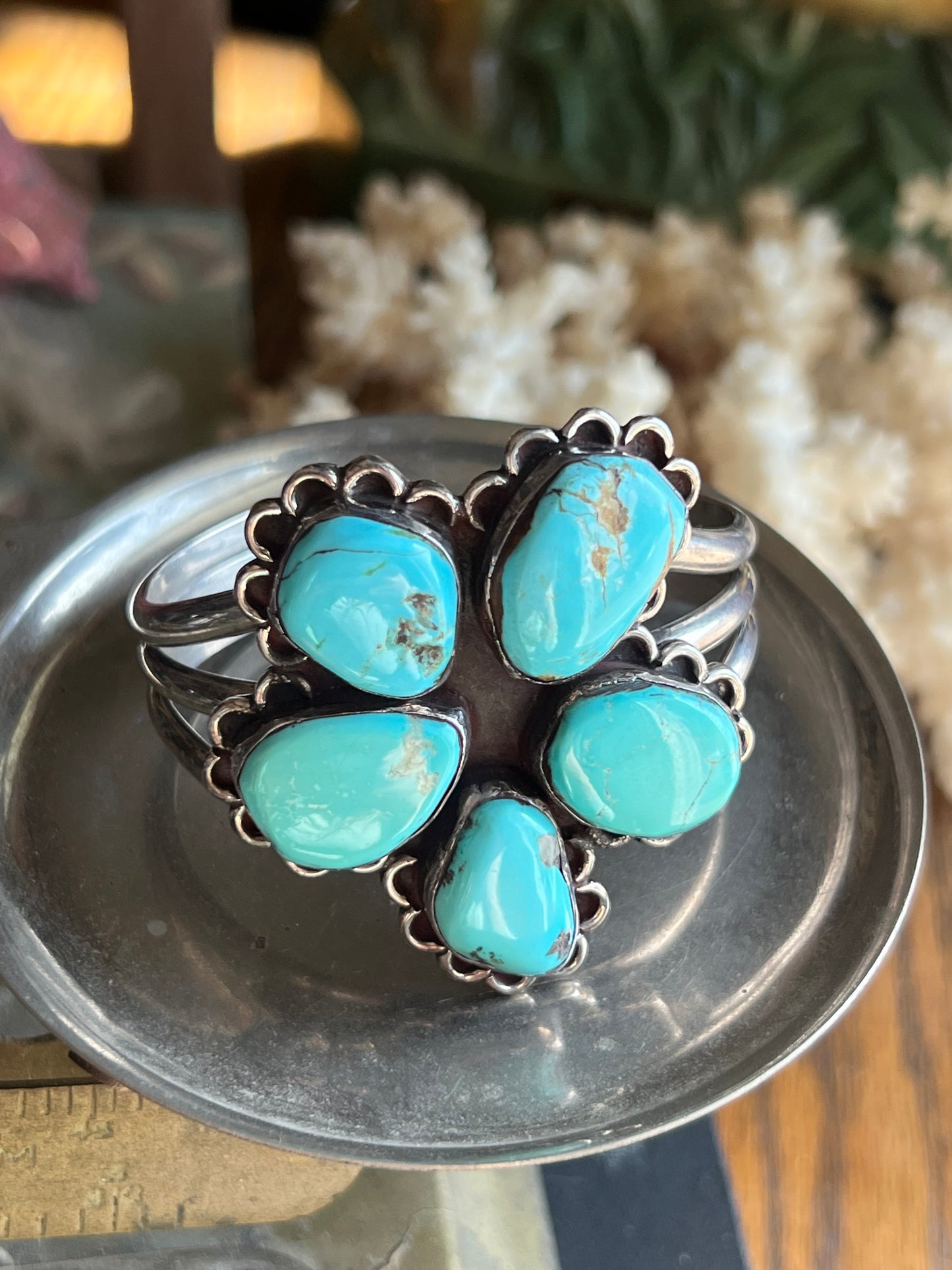 Fox Turquoise 5-Stone Flower Cluster Cuff