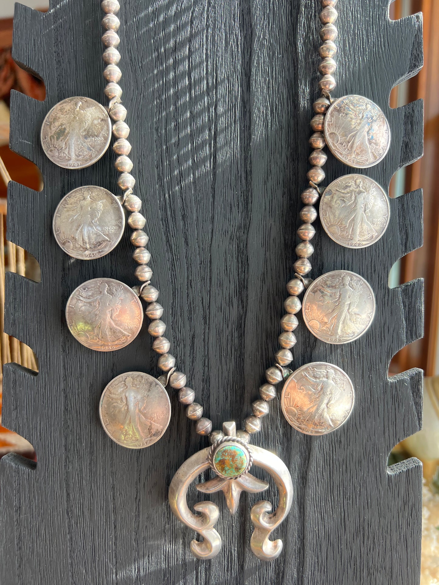 Vintage In God We Trust Coin Squash Blossom with Darling Darlene Stone