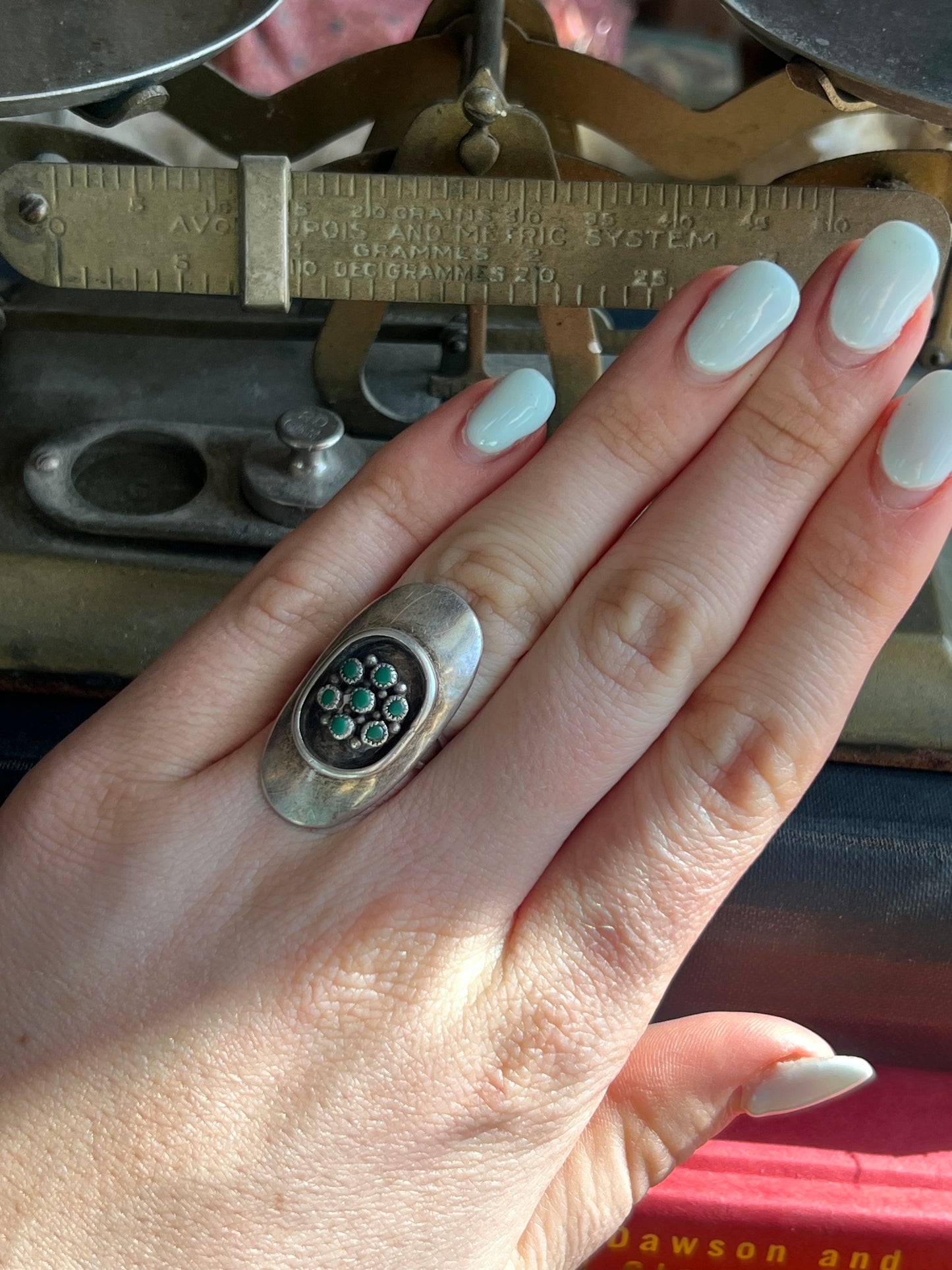 Green 7-Stone Shadow Box Ring