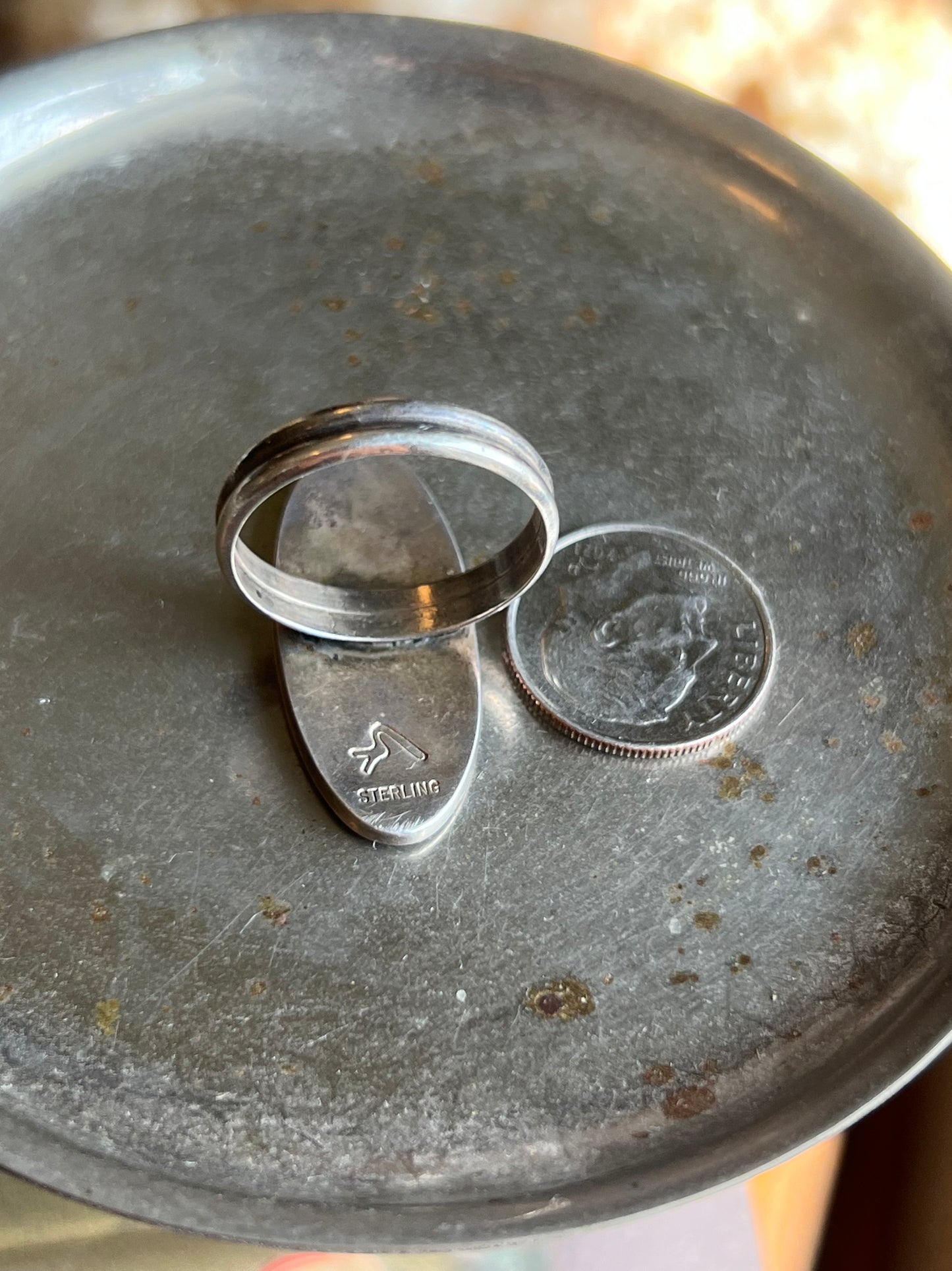 Signed Hopi Overlay Kokopelli Sterling Silver Ring