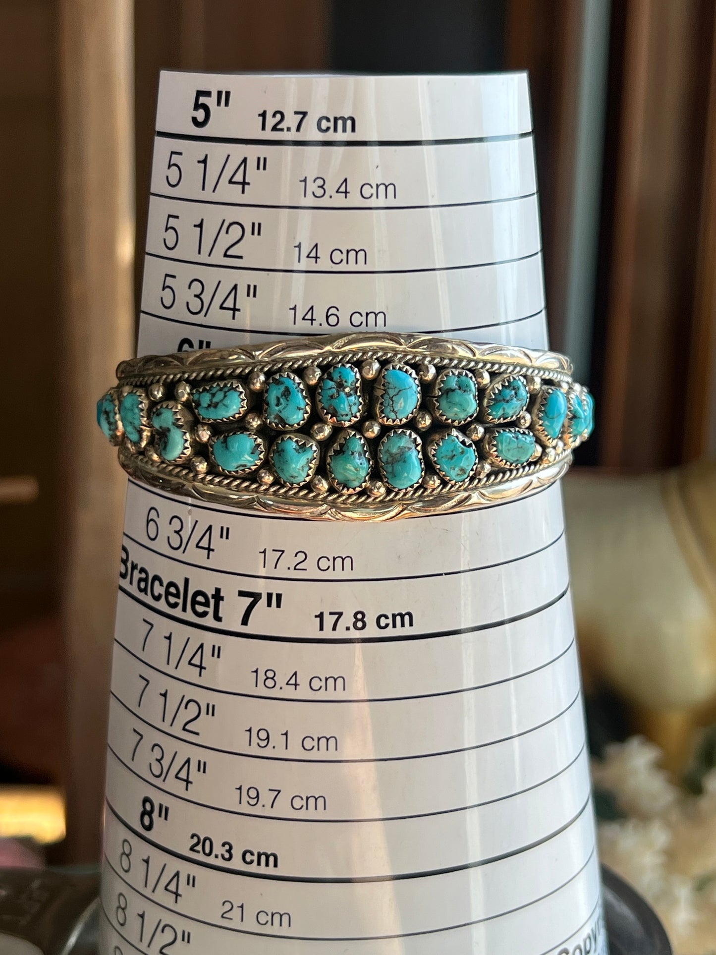 “A” Sterling Silver Kingman Turquoise 20-Stone Cuff