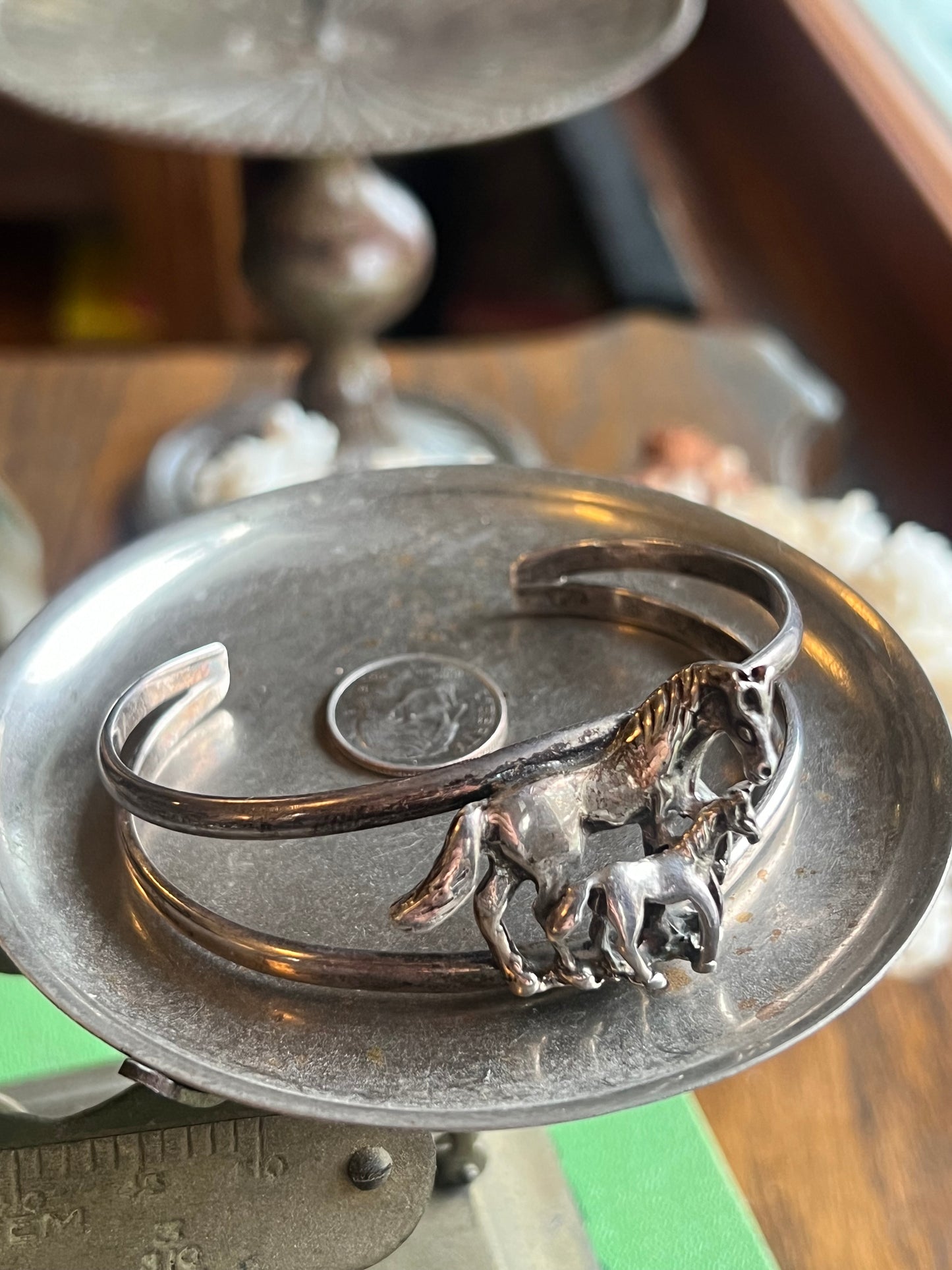 Vintage Sterling Silver Mexican 2 Horse Cuff