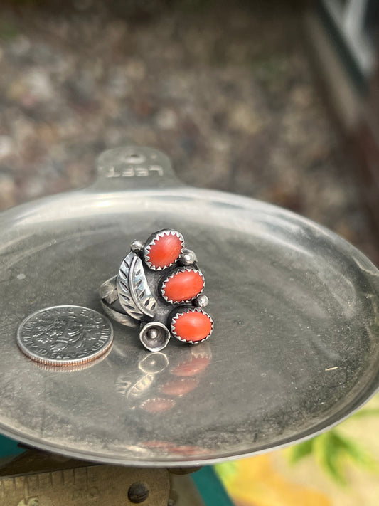 Orange Coral 3-Stone Ring