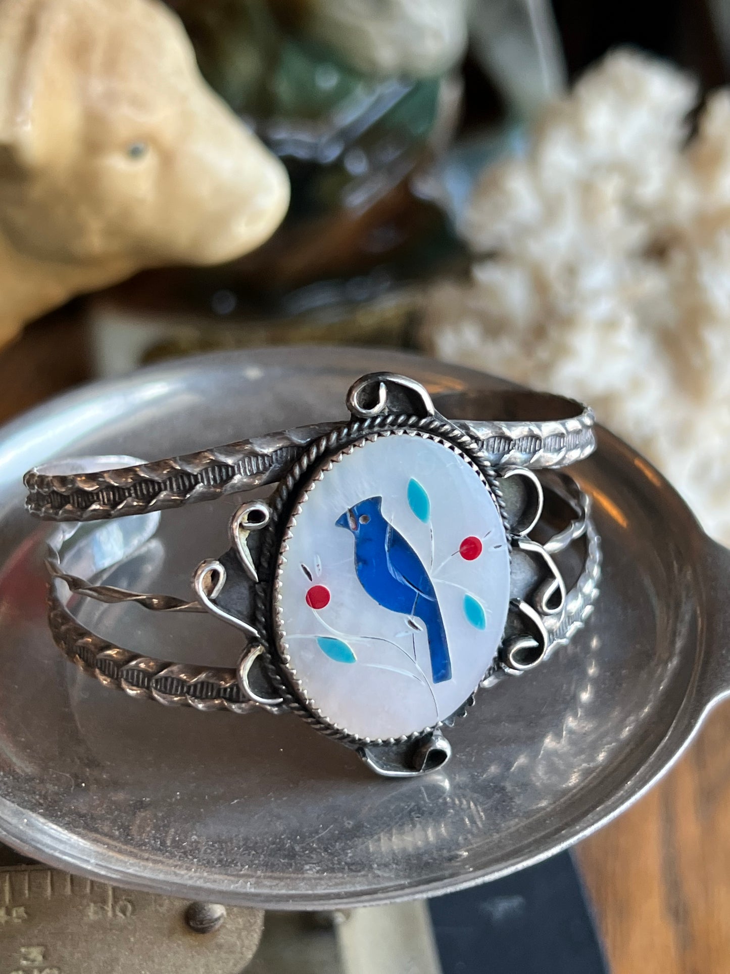 Mother of Pearl Blue Jay Inlay Cuff