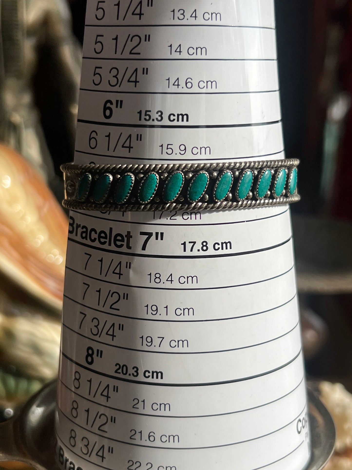 11 Stone Turquoise & Sterling Silver Cuff
