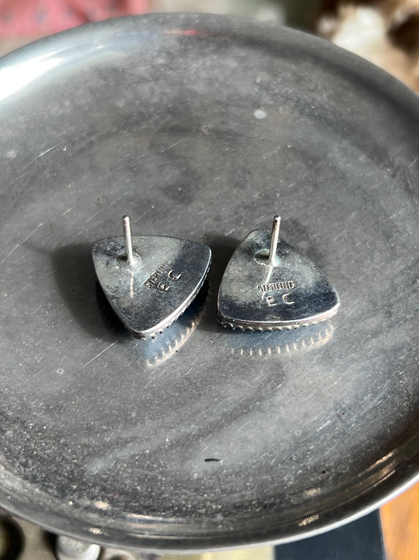 “EC” Blue Lapis Sterling Silver Post Earrings