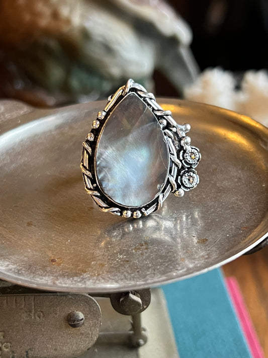 Iridescent Mother of Pearl Sterling Silver Ring