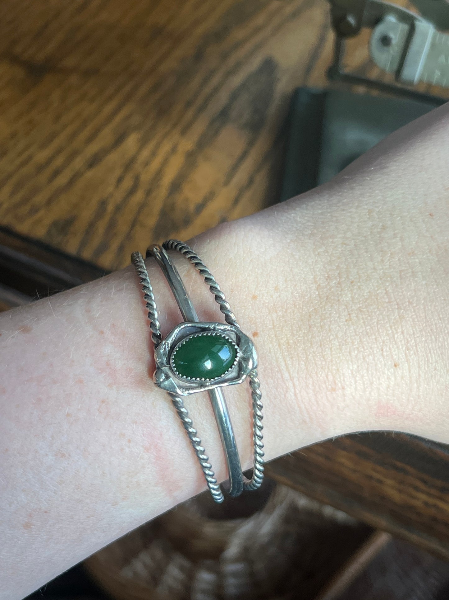 Malachite Stone Silver Cuff