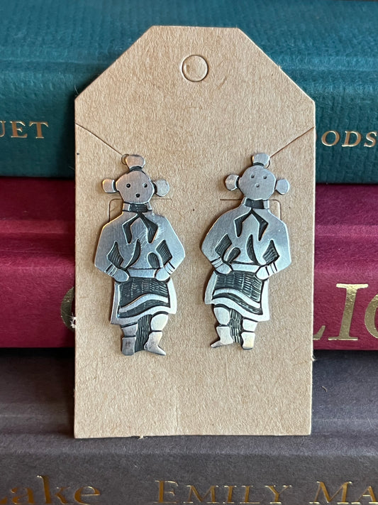 Lowell Draper Sterling Silver Overlay Hopi Mudhead Kachina Post Earrings