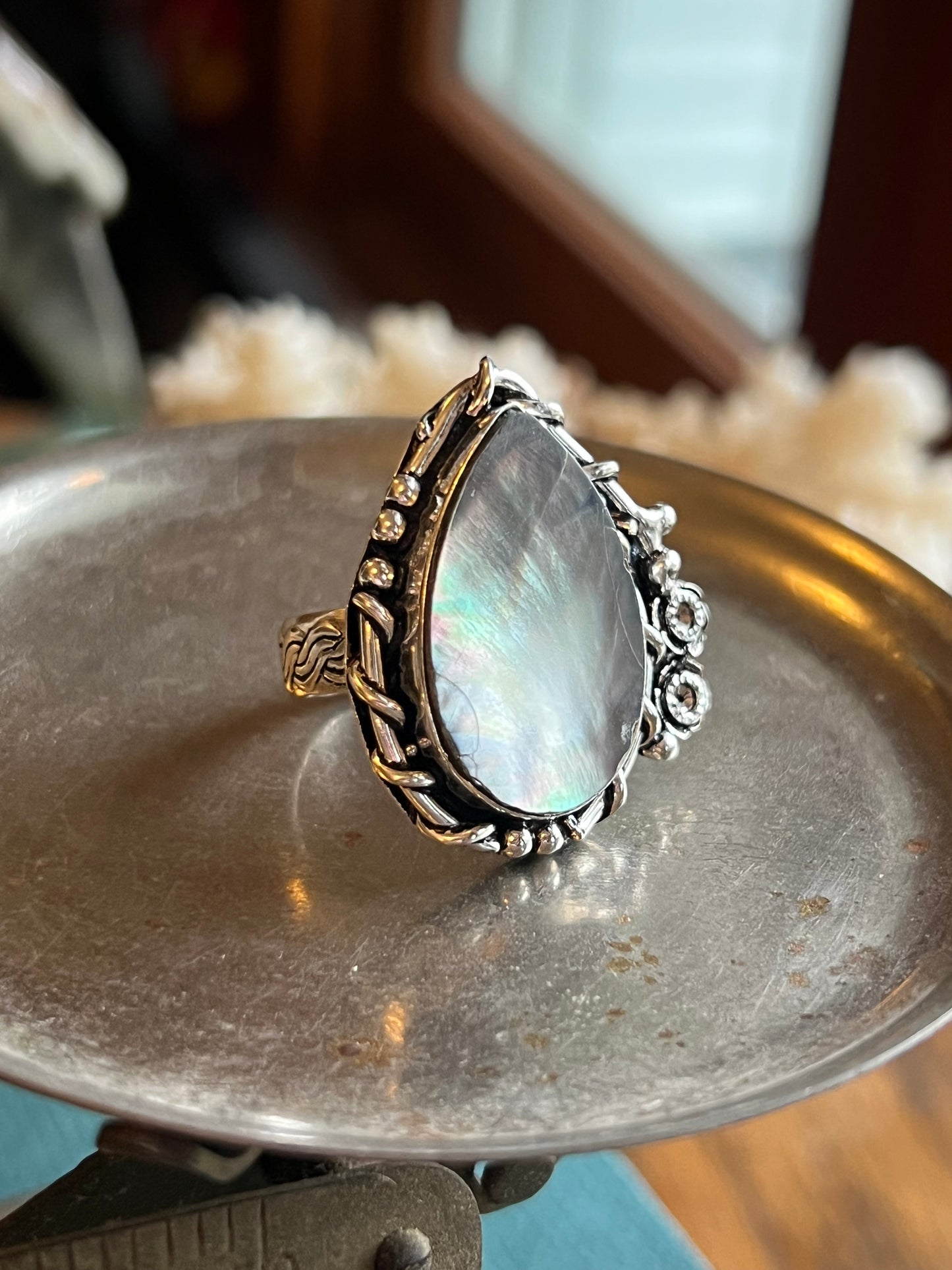 Iridescent Mother of Pearl Sterling Silver Ring