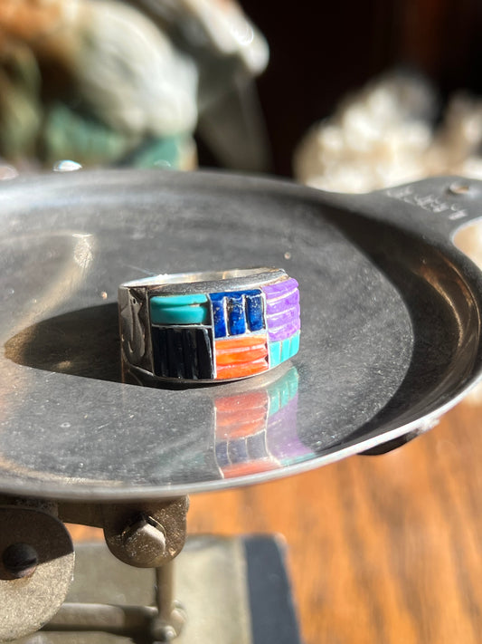 “LG LO” Sterling Silver Multicolor Block Ring
