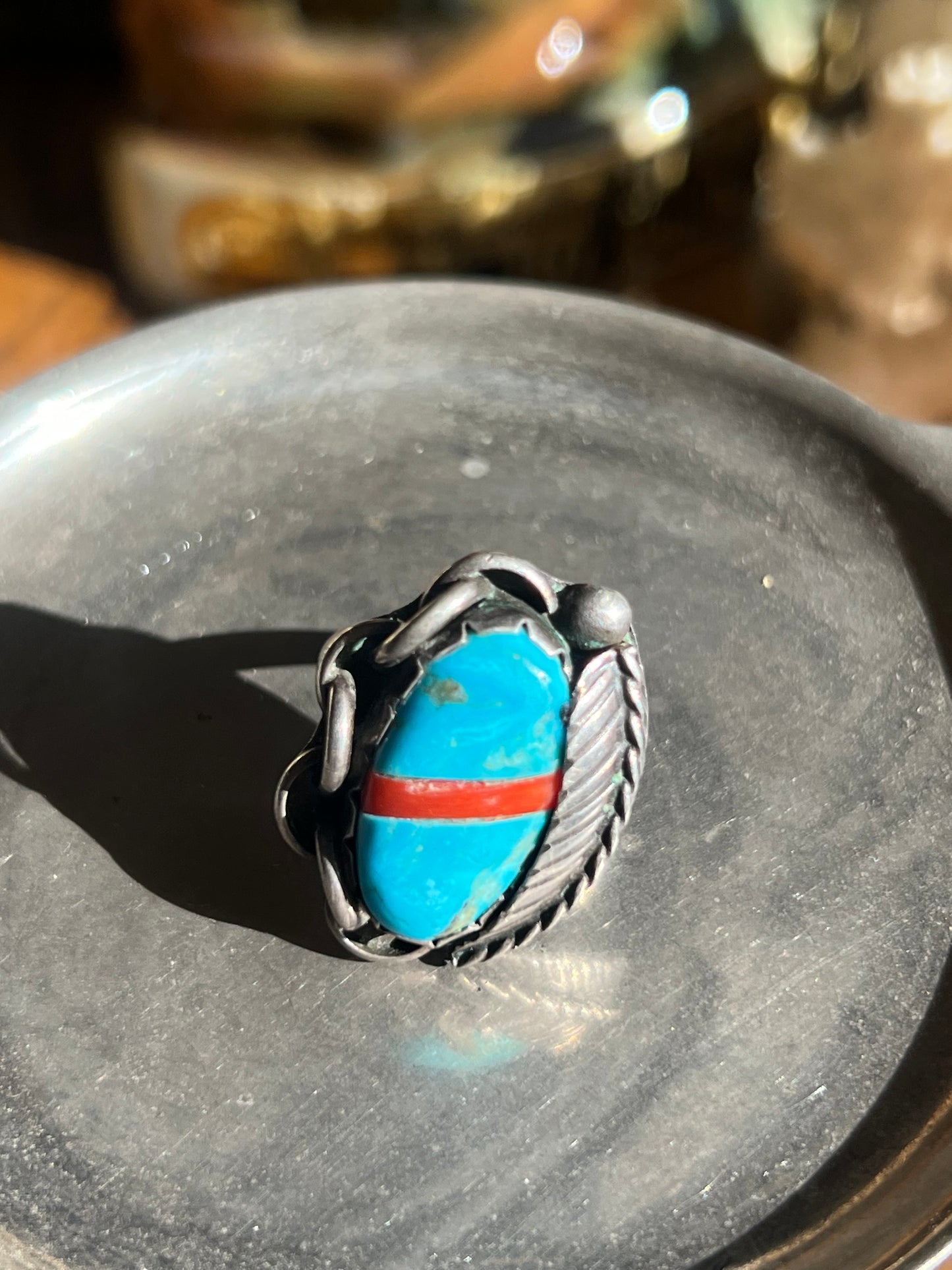 Pawn Turquoise with Coral Ring