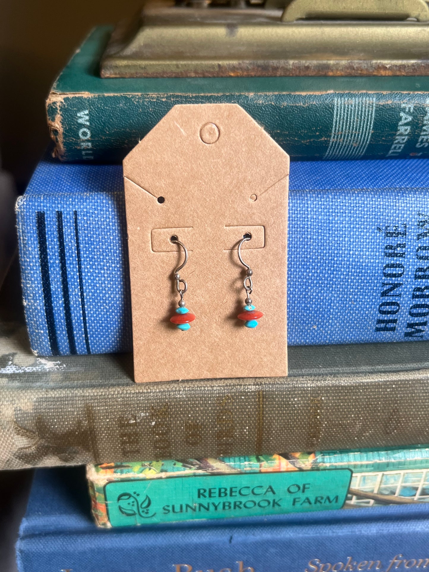 Turquoise & Coral Stone Drop Earrings