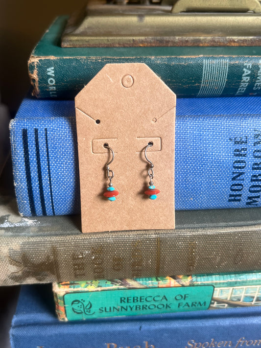 Turquoise & Coral Stone Drop Earrings