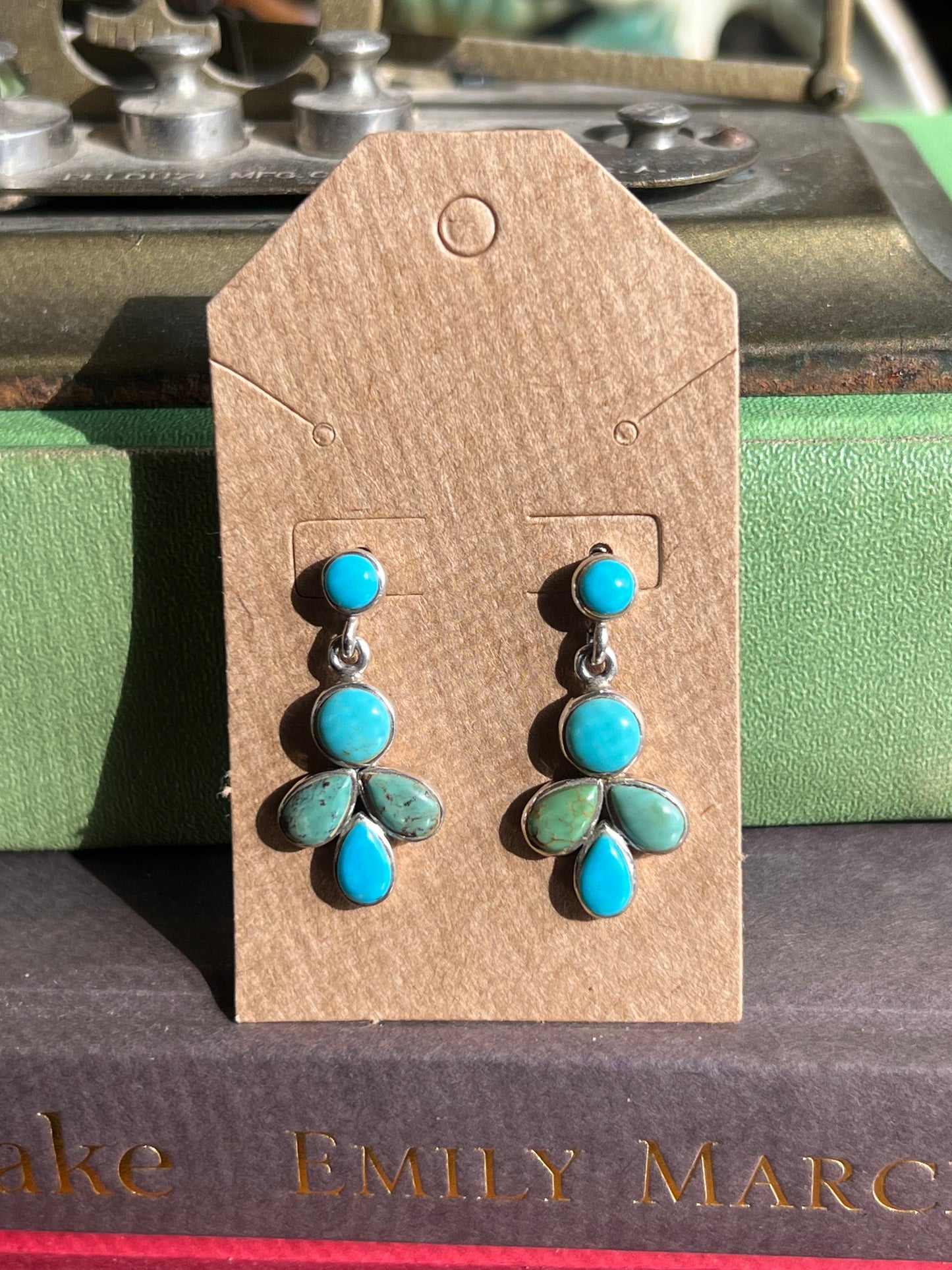 Green/Turquoise Flower Cluster Drop Earrings