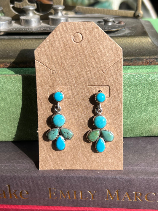 Green/Turquoise Flower Cluster Drop Earrings