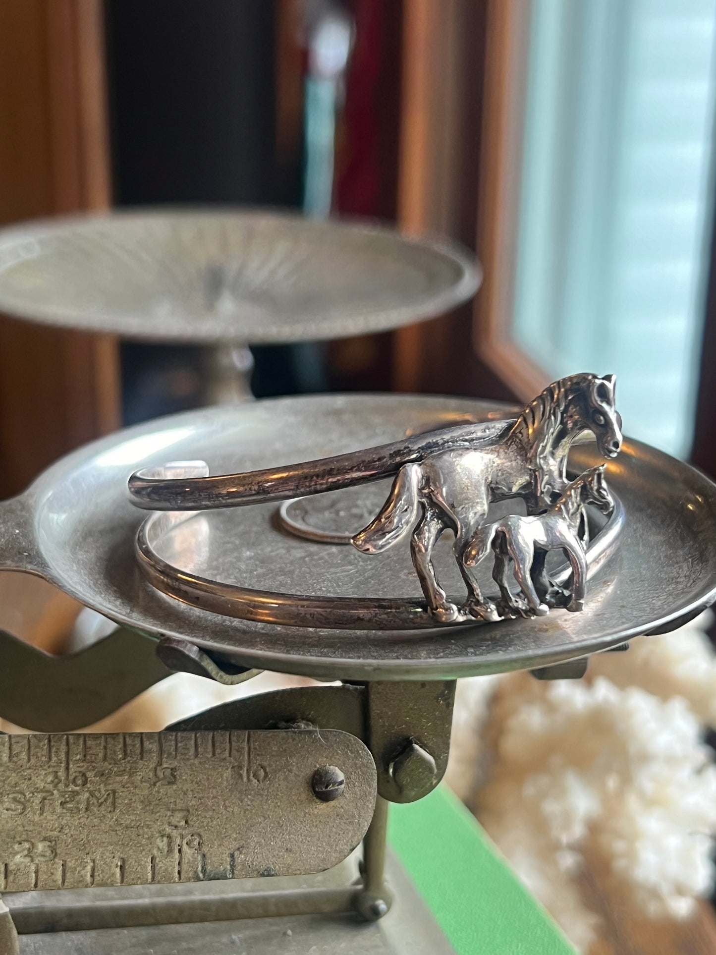 Vintage Sterling Silver Mexican 2 Horse Cuff