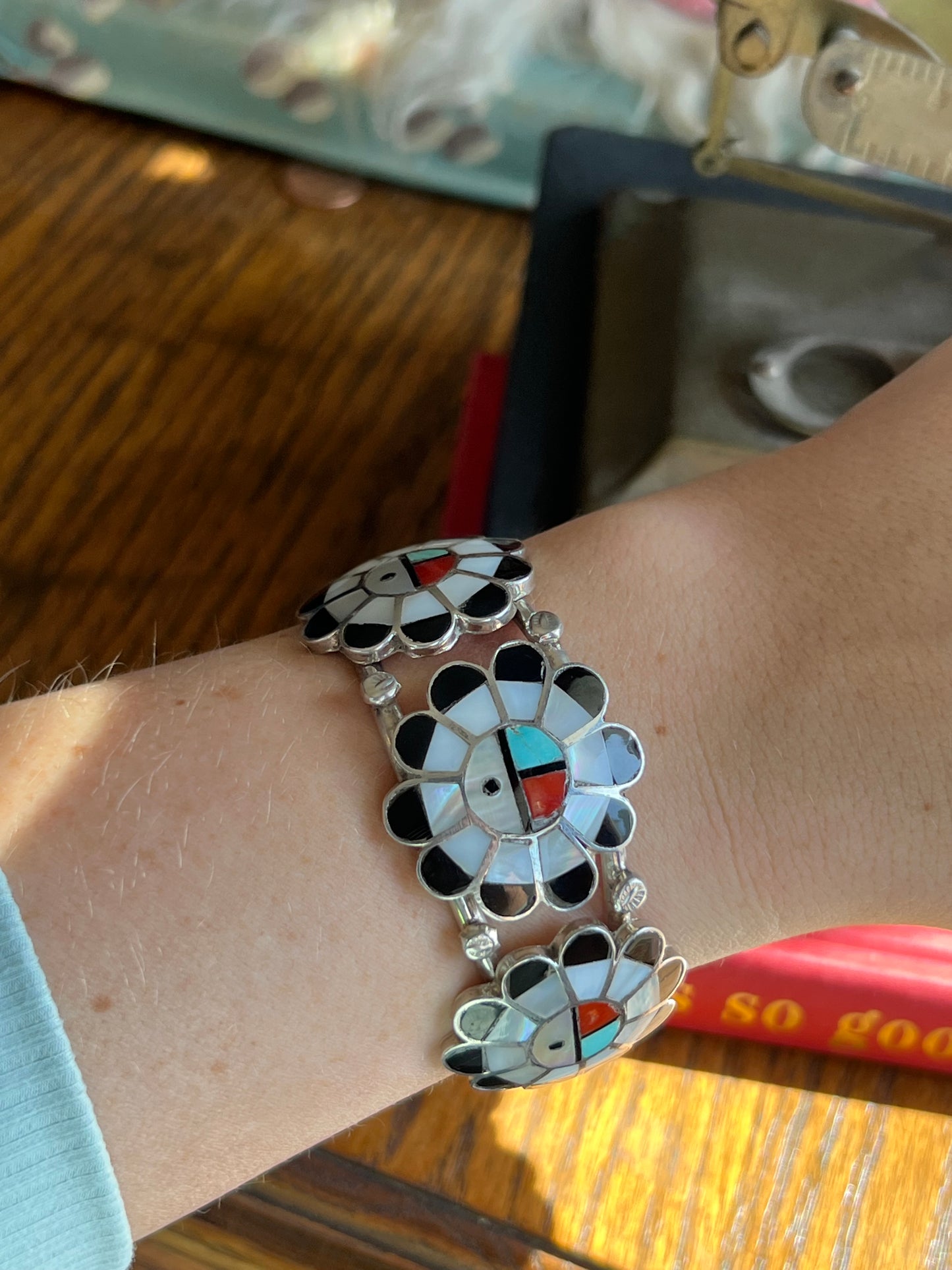 MOP/Onyx/Turquoise/Coral Zuni Inlay Cuff