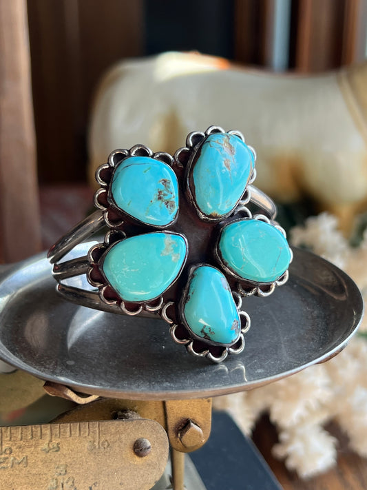 Fox Turquoise 5-Stone Flower Cluster Cuff