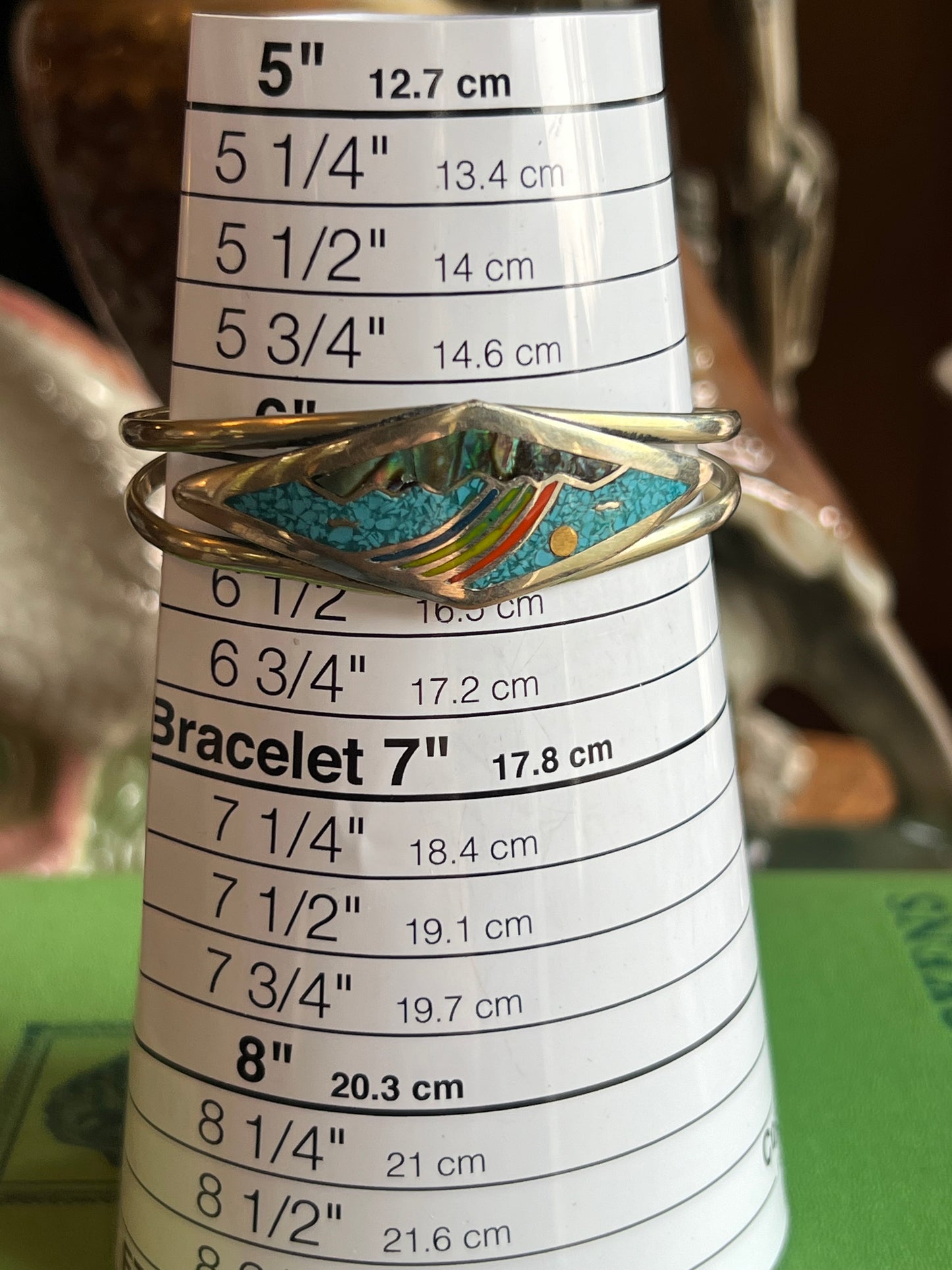 Mexican Turquoise Inlay Sky Scene Cuff