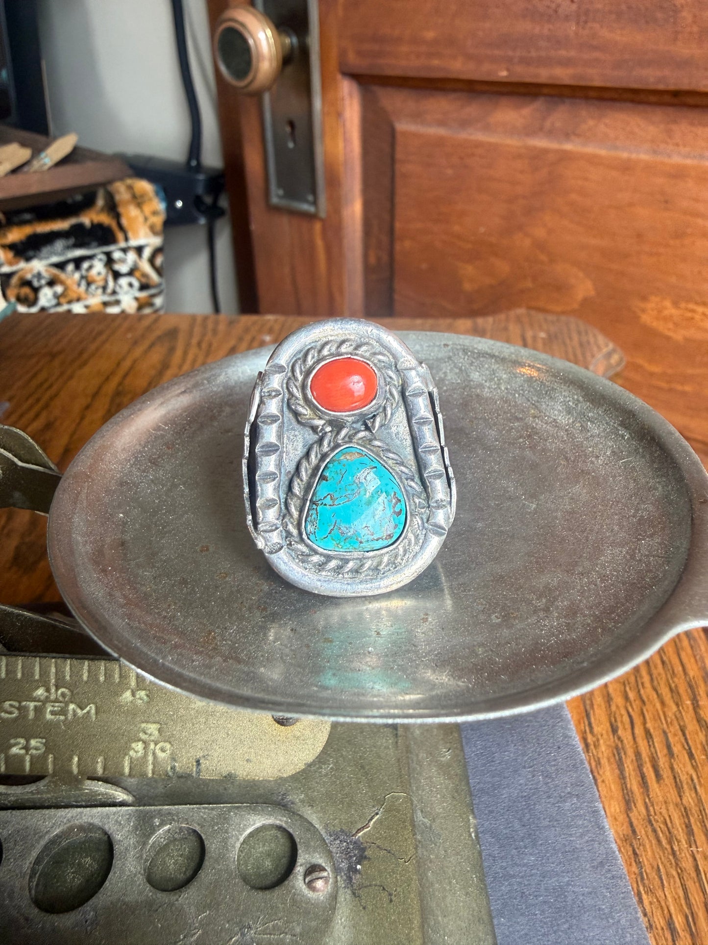Turquoise & Coral Stone Ring
