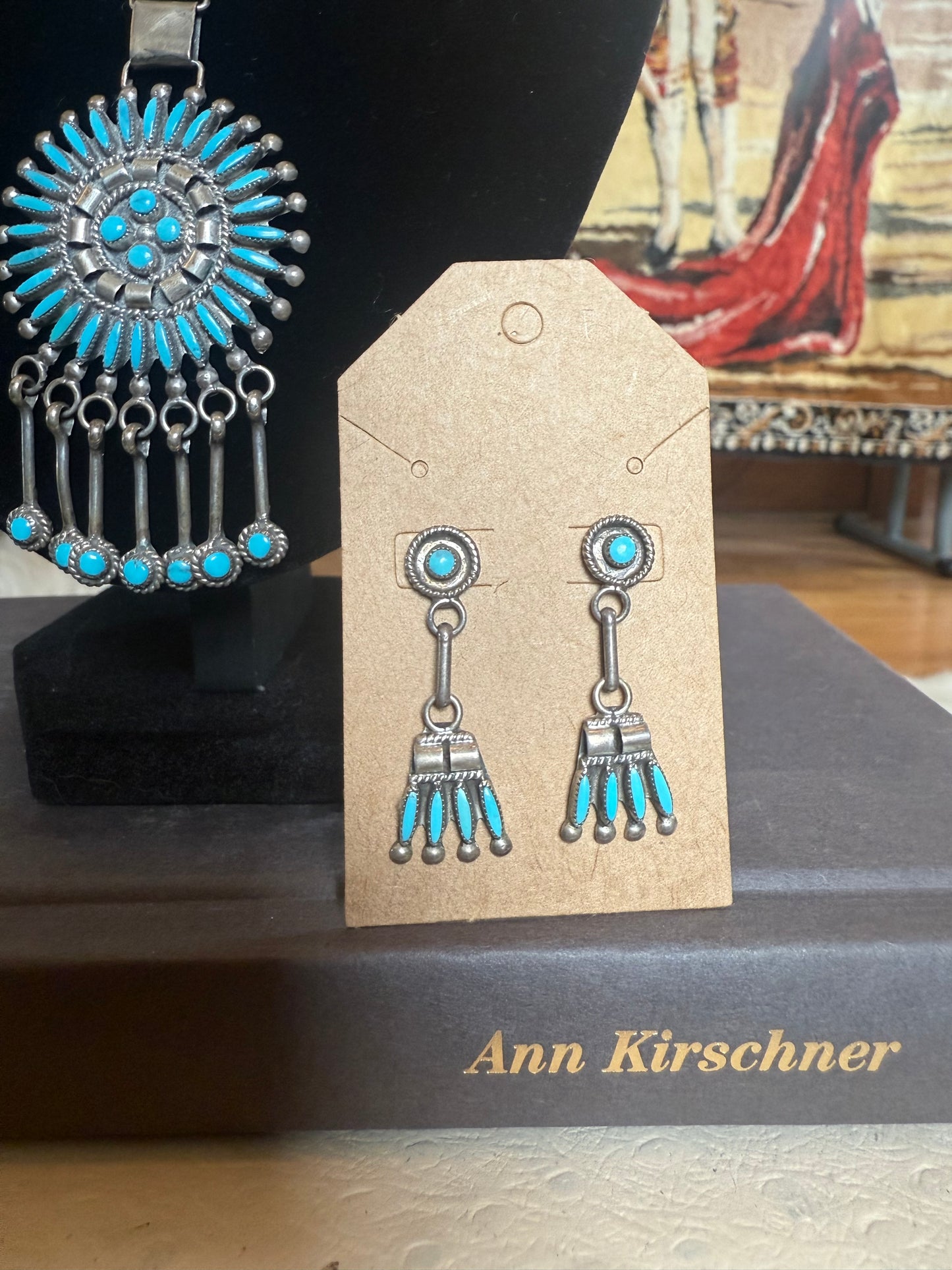 Estate Zuni Kingman Turquoise Necklace/Earring Set