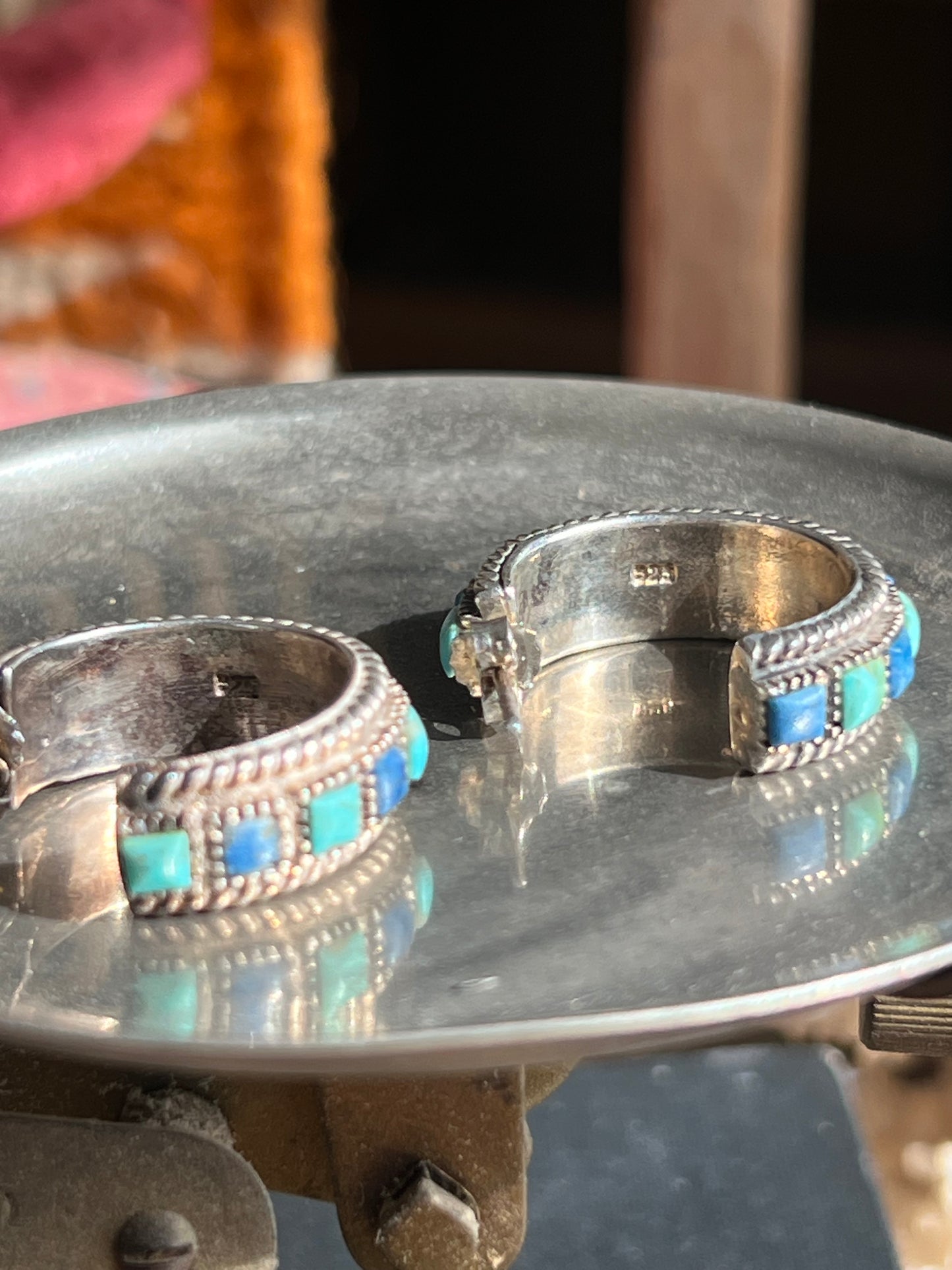 Turquoise & Lapis Sterling Silver Half Moon Earrings