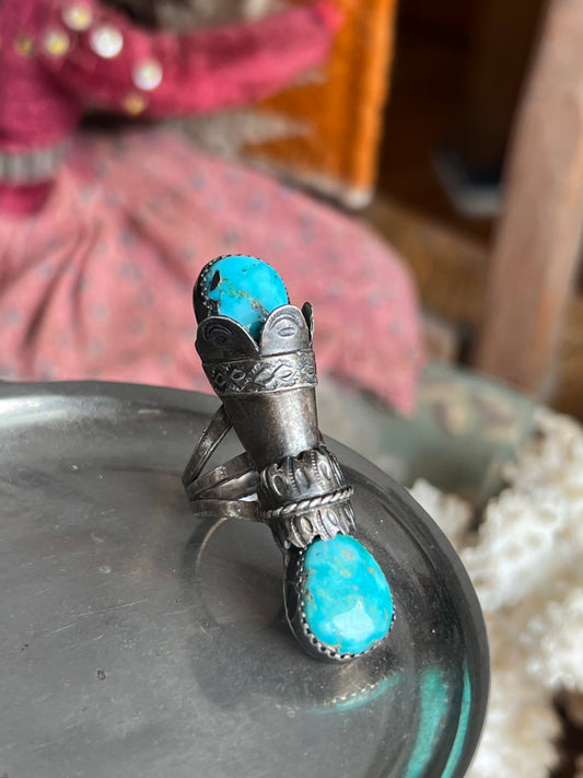 Double Turquoise Stone Unique Ring